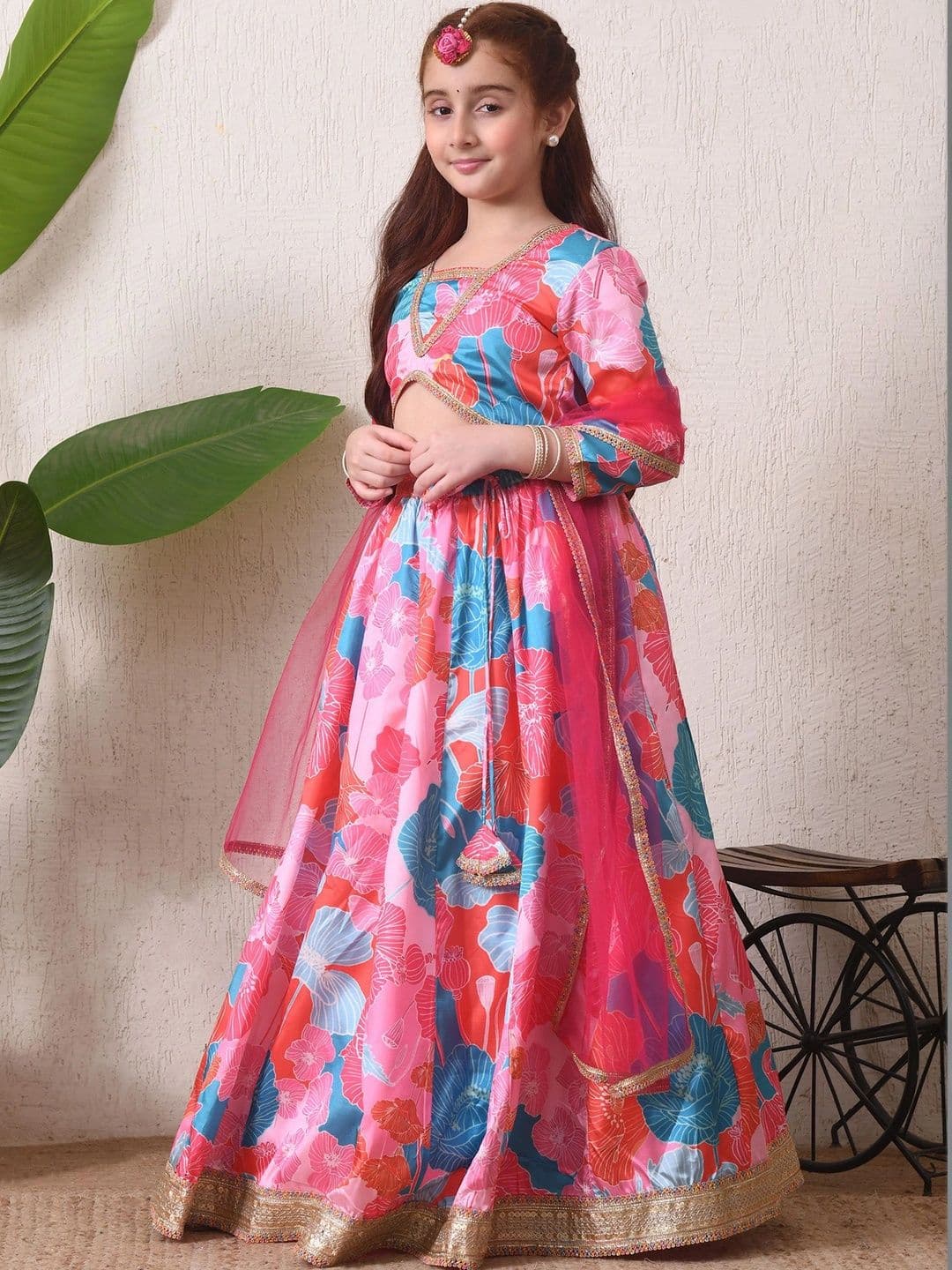 Indi-Loom Couture Girls Printed Ready to Wear Lehenga & Blouse With Dupatta thumbnail 3