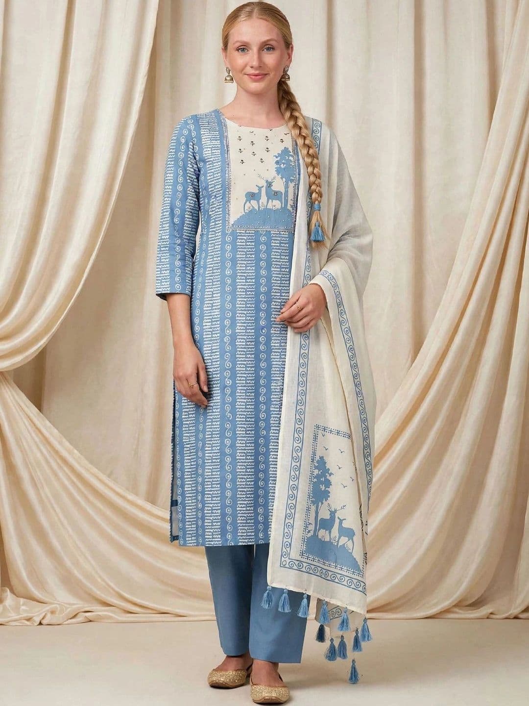Haranozy Printed Pure Cotton Semi-Stitched Dress Material - view 1