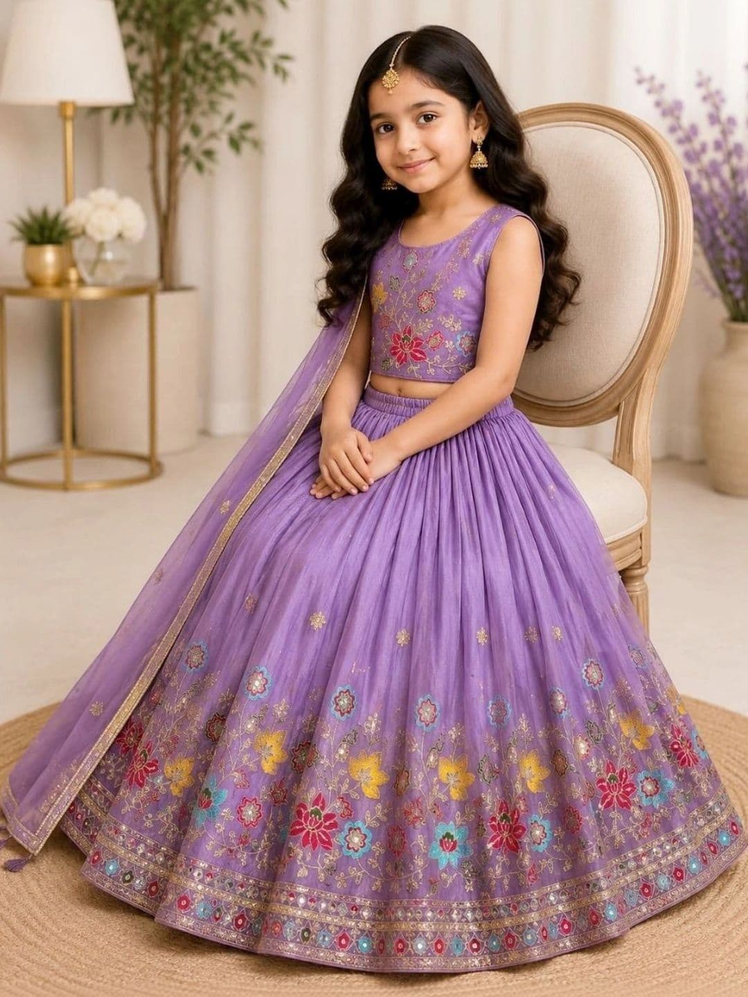 Moda Rapido Girls Embroidered Thread Work Ready to Wear Lehenga & Blouse With Dupatta thumbnail 5
