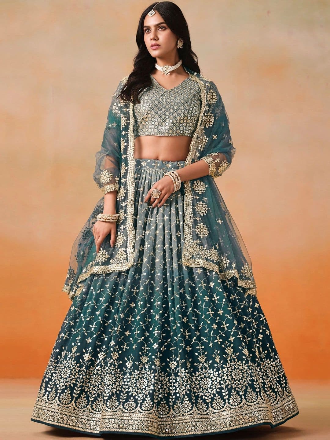 Zeel Clothing Embellished Sequinned Semi-Stitched Lehenga & Unstitched Blouse With Dupatta - view 1