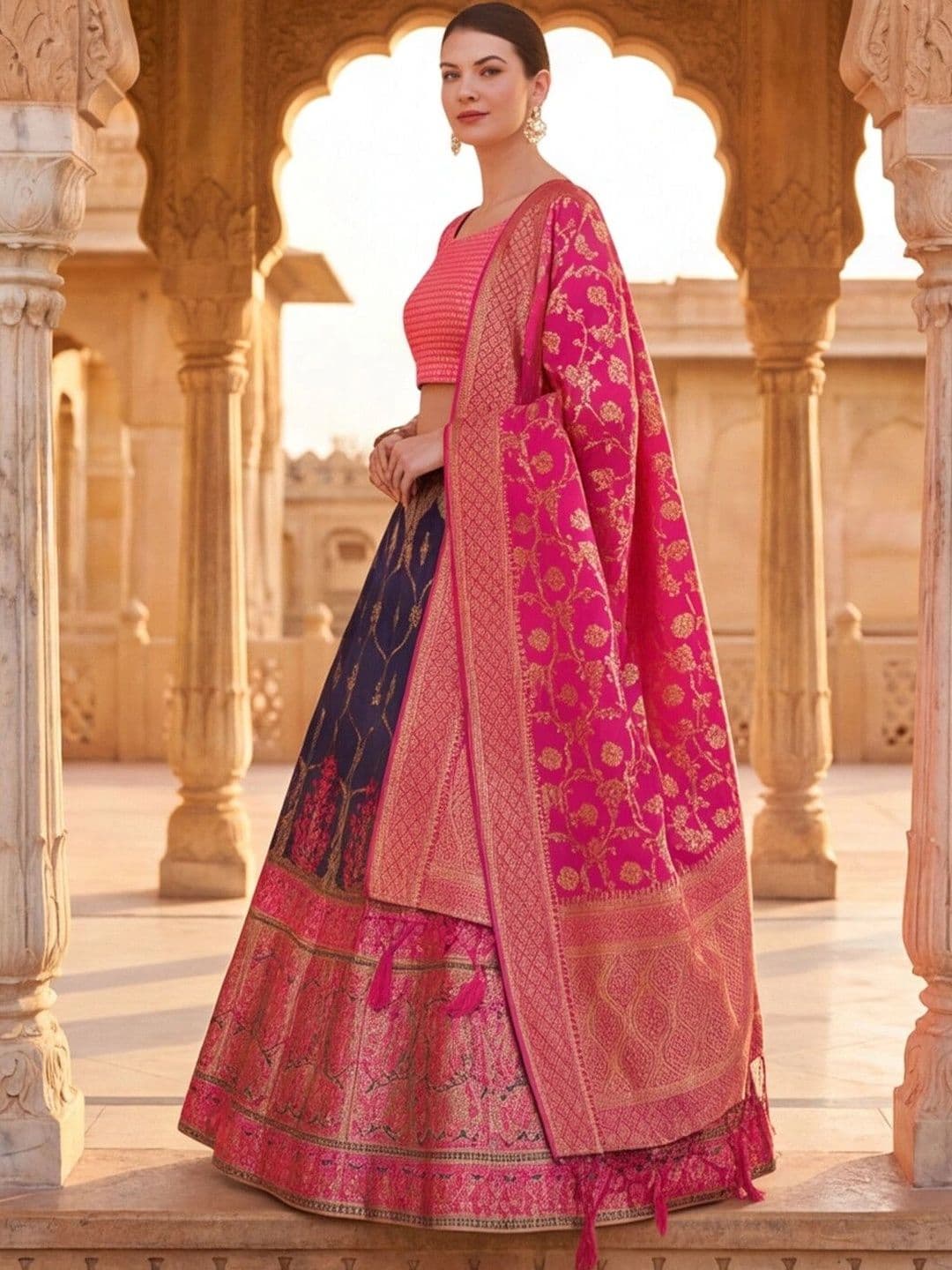 Sangria Semi-Stitched Lehenga & Unstitched Blouse With Dupatta thumbnail 2