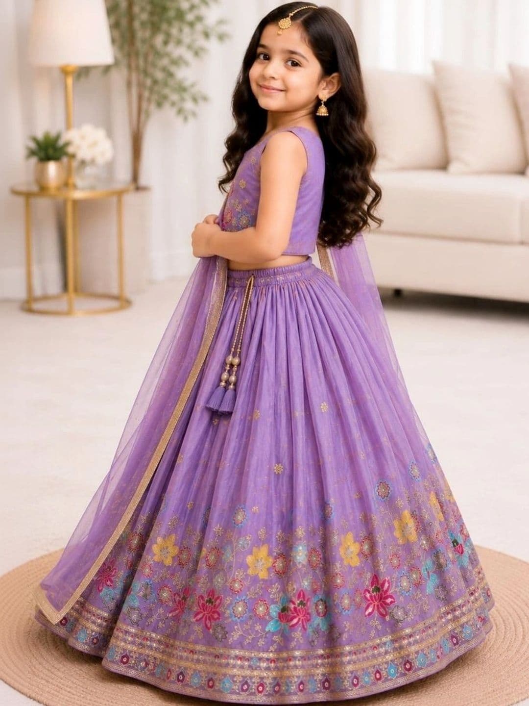 Moda Rapido Girls Embroidered Thread Work Ready to Wear Lehenga & Blouse With Dupatta thumbnail 4