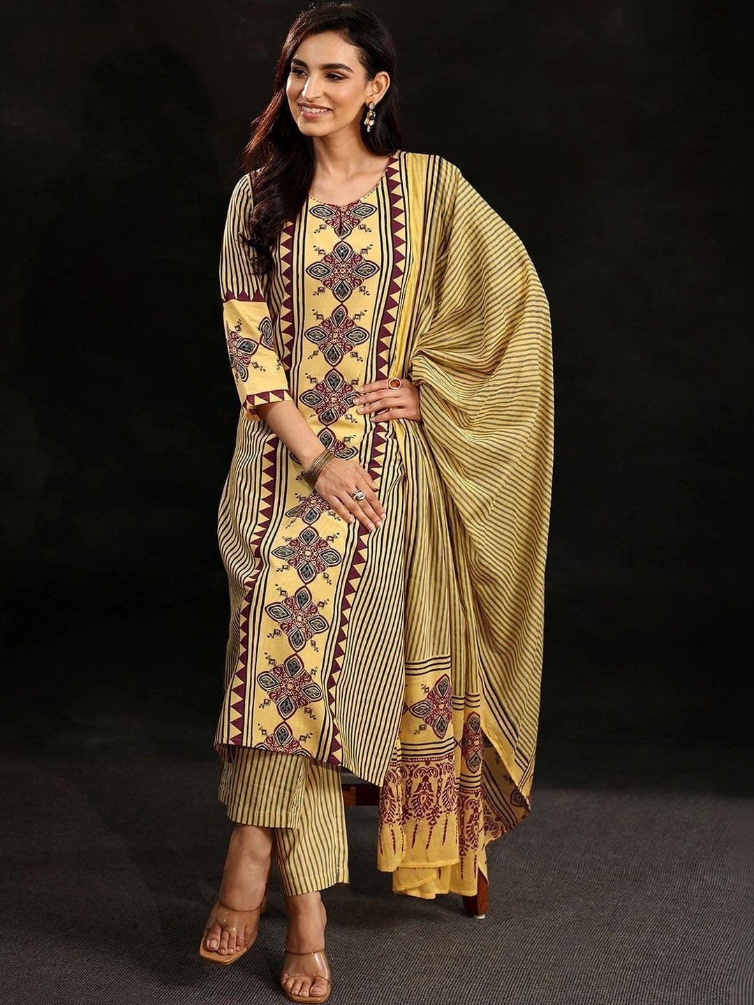 Libas Women Ethnic Motifs Printed Regular Kurta with Trousers & With Dupatta - view 1