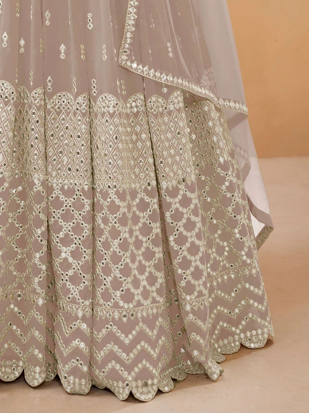 Zeel Clothing Embellished Mirror Work Semi-Stitched Lehenga & Unstitched Blouse With Dupatta thumbnail 6