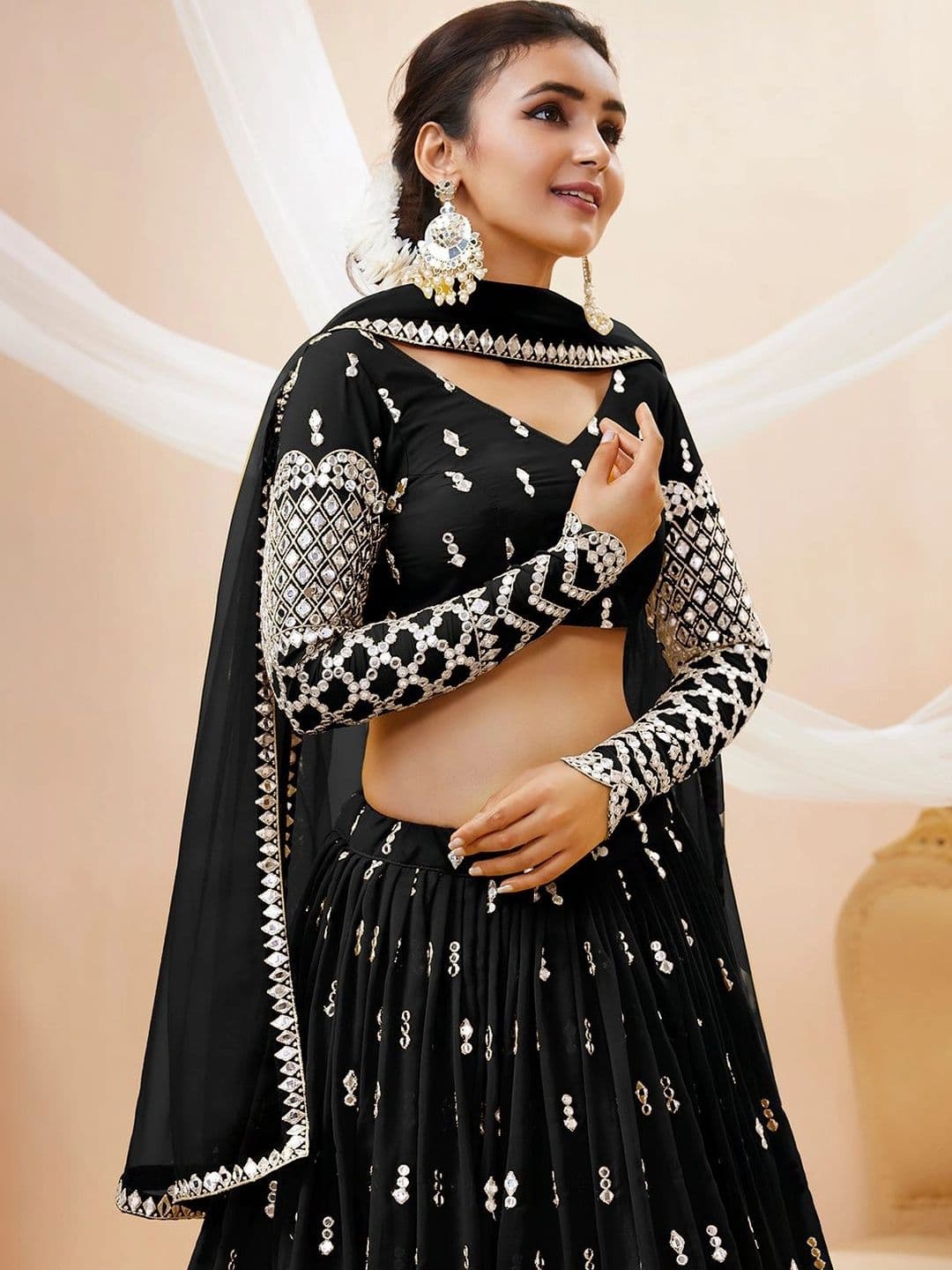 Zeel Clothing Embellished Mirror Work Semi-Stitched Lehenga & Unstitched Blouse With Dupatta thumbnail 5