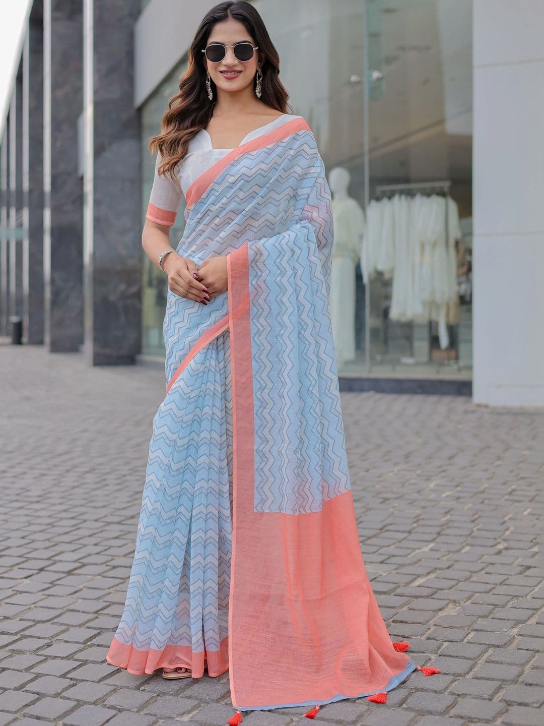 RAAS SHREE Floral Pure Cotton Khadi Saree - view 1