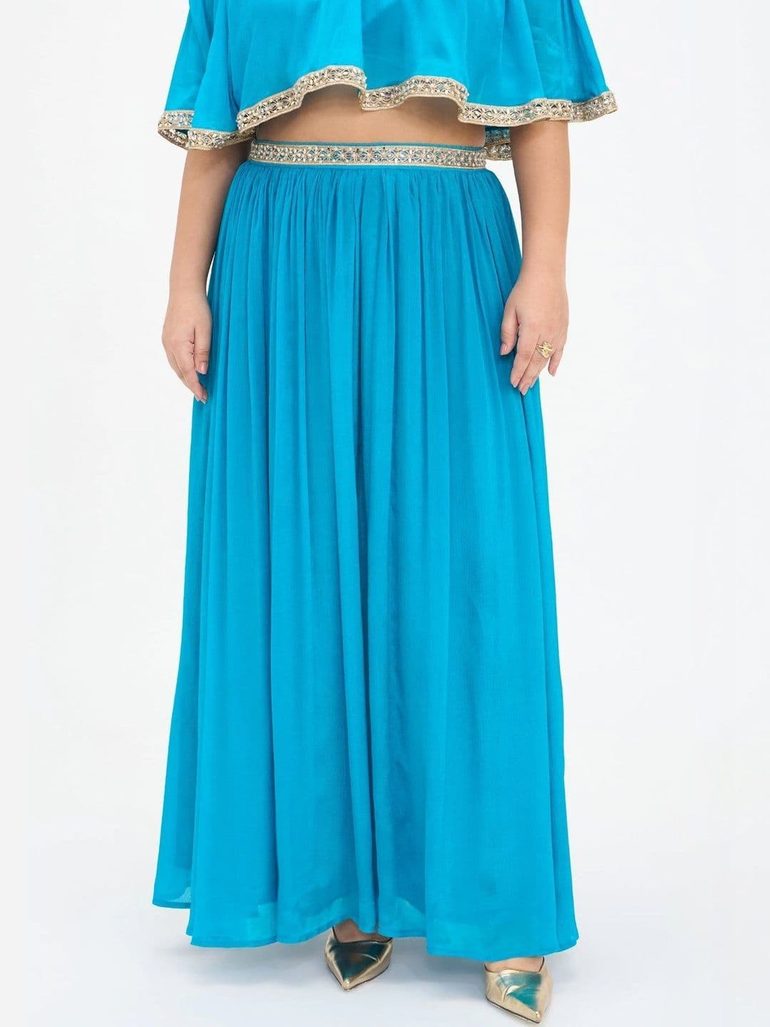 Virgio Women Viscose Pleated Slip-On Flared Plus Size Skirt With Lace thumbnail 2