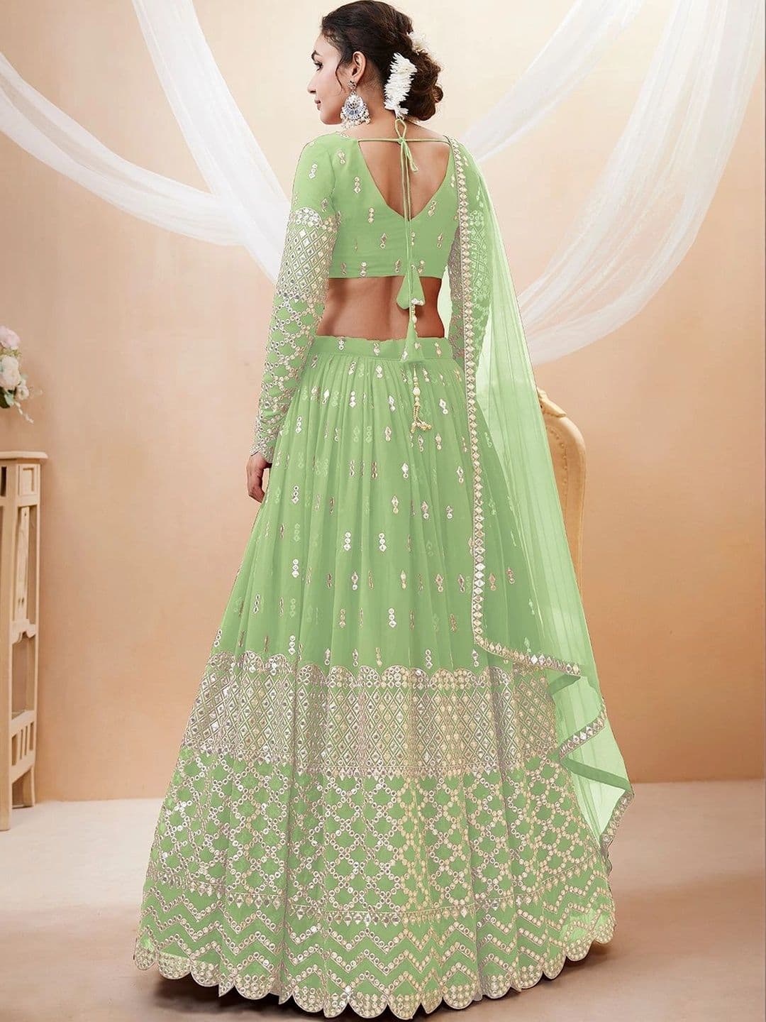 Zeel Clothing Embellished Mirror Work Semi-Stitched Lehenga & Unstitched Blouse With Dupatta thumbnail 2