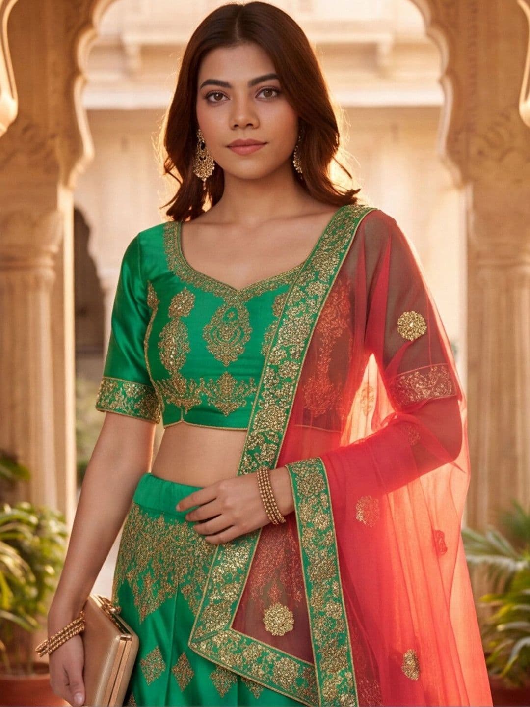 Sangria Embroidered Semi-Stitched Lehenga & Unstitched Blouse With Dupatta thumbnail 2