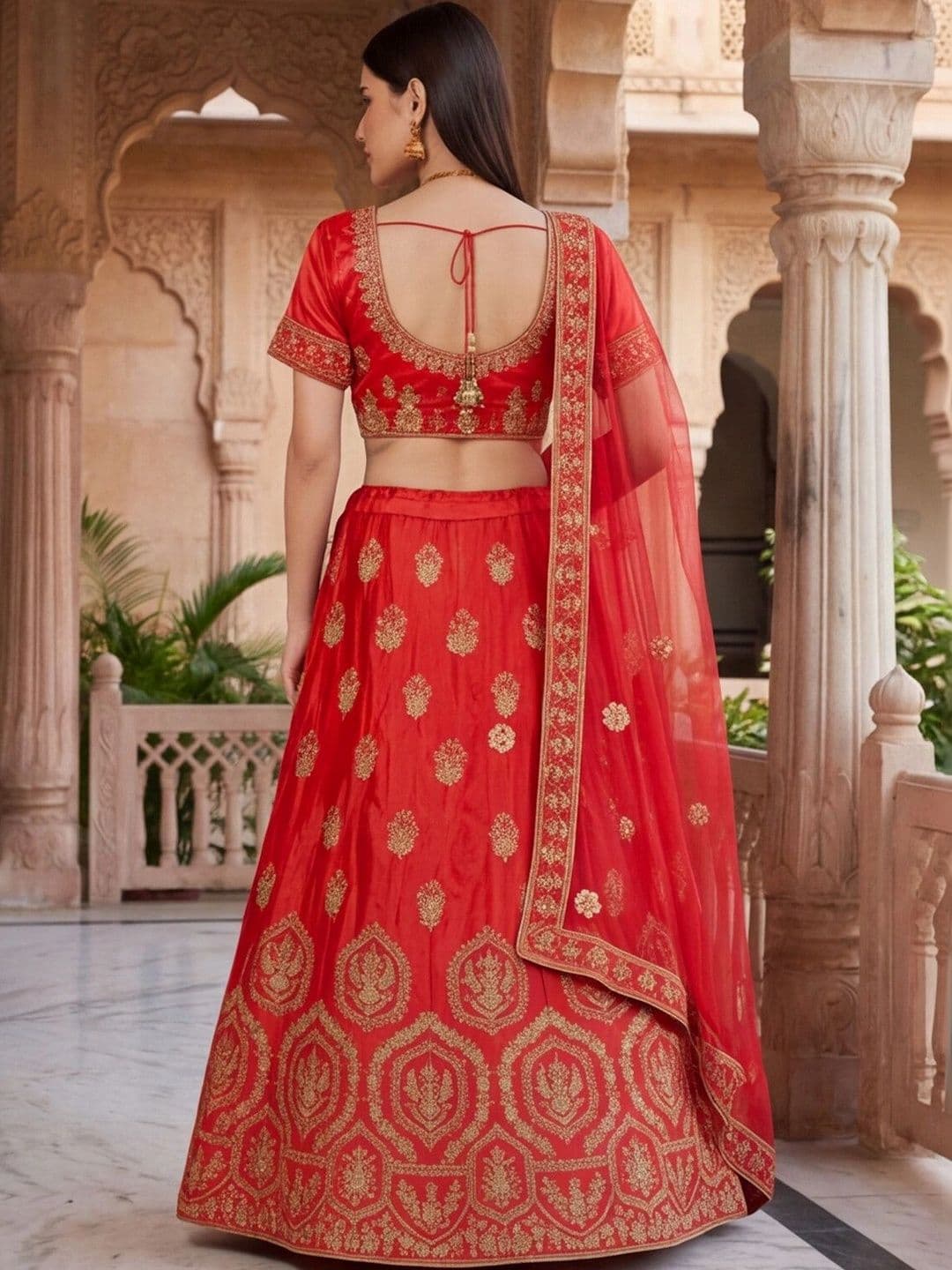 Sangria Embroidered Semi-Stitched Lehenga & Unstitched Blouse With Dupatta thumbnail 3