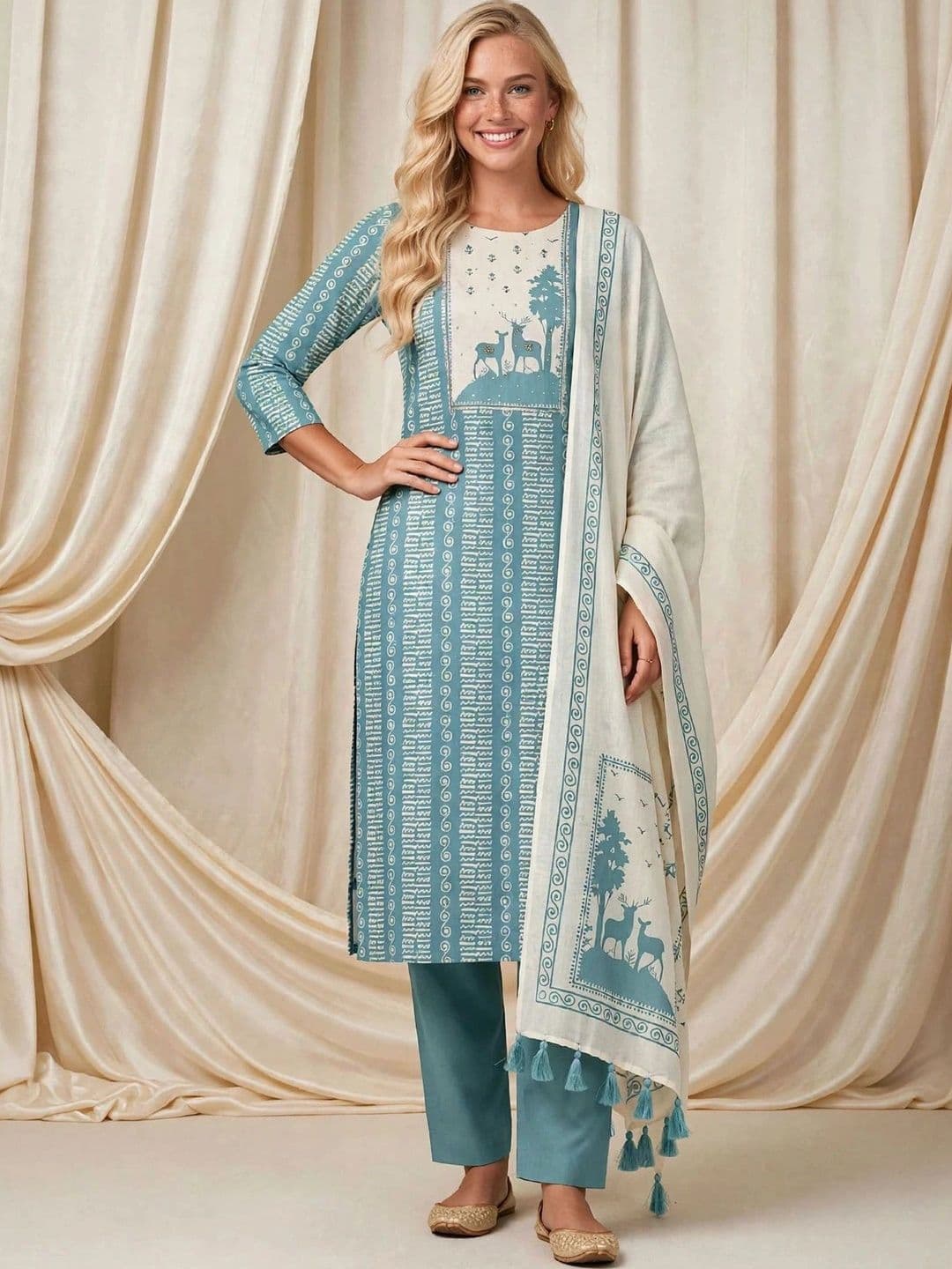 WaCraz Printed Pure Cotton Semi-Stitched Dress Material thumbnail 4