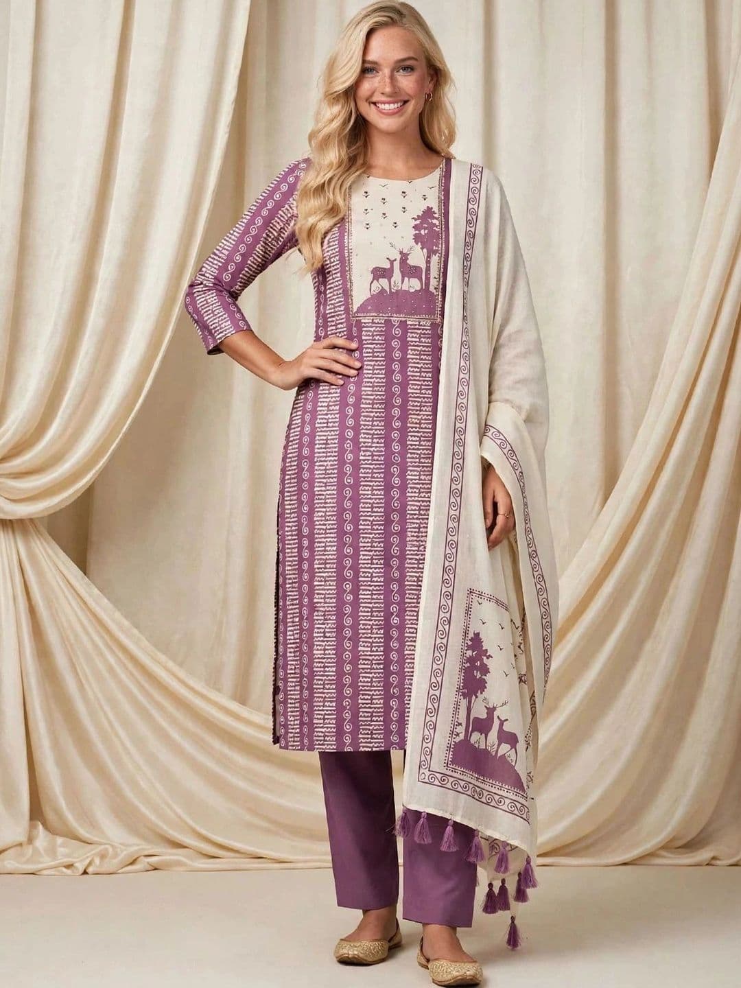 WaCraz Printed Pure Cotton Semi-Stitched Dress Material thumbnail 3