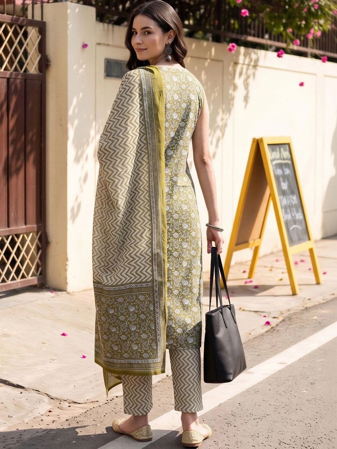 Indo Era Women Ethnic Motifs Printed Regular Pure Cotton Kurta with Trousers & With Dupatta thumbnail 6
