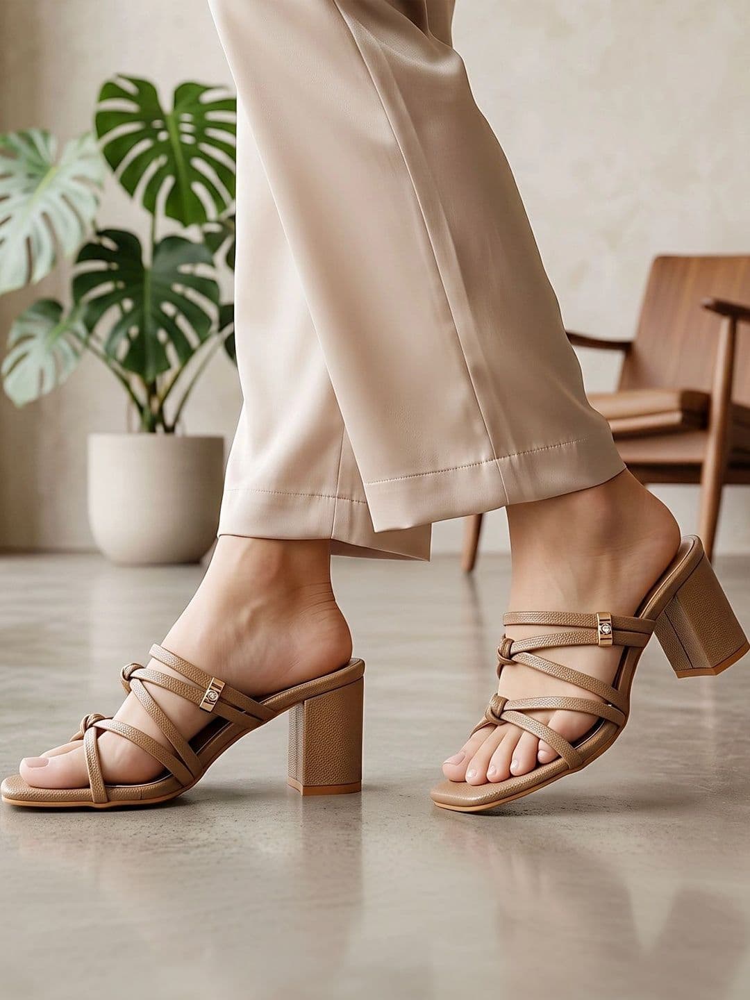 DressBerry Textured Ethnic Block Sandals with Buckles thumbnail 4