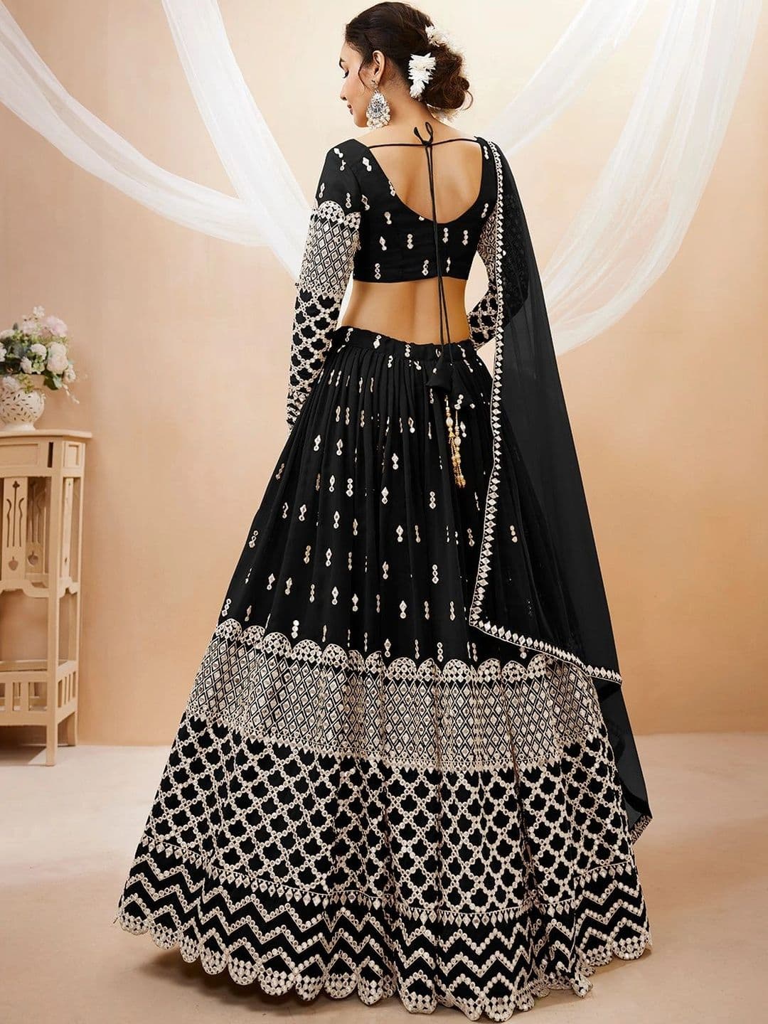 Zeel Clothing Embellished Mirror Work Semi-Stitched Lehenga & Unstitched Blouse With Dupatta thumbnail 3