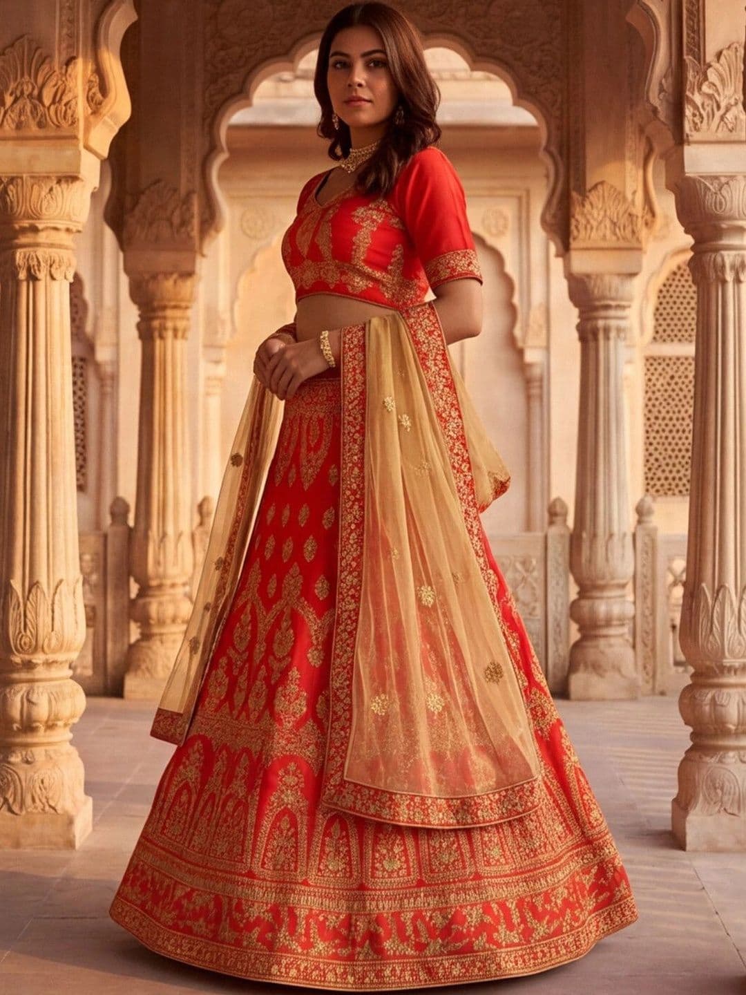Sangria Embroidered Semi-Stitched Lehenga & Unstitched Blouse With Dupatta thumbnail 6