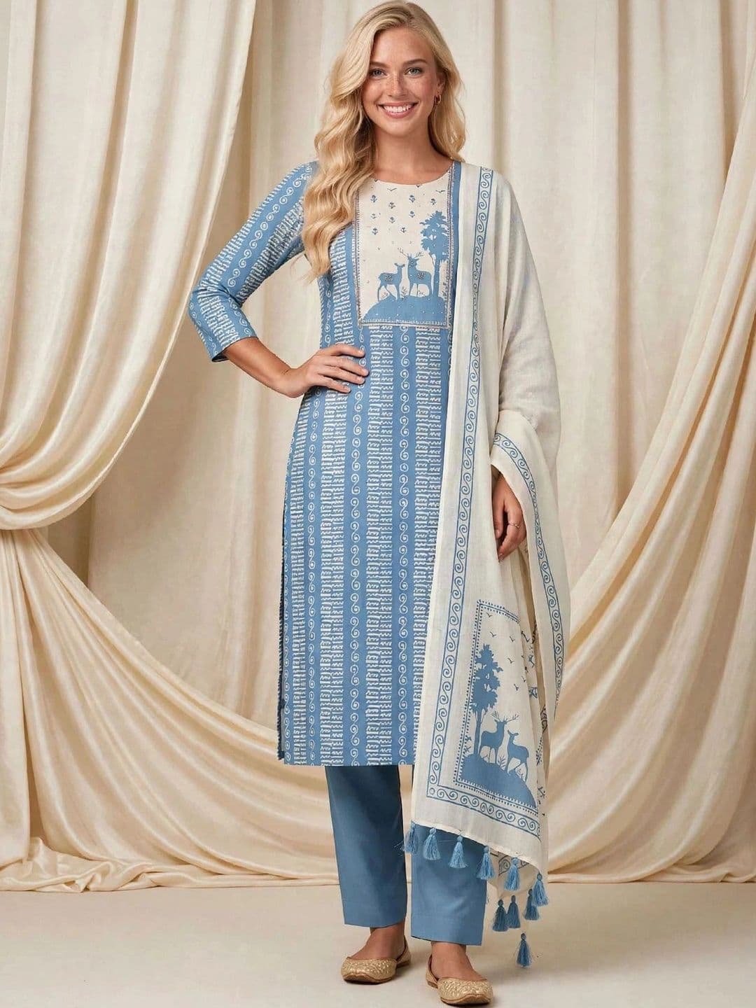 Haranozy Printed Pure Cotton Semi-Stitched Dress Material thumbnail 4