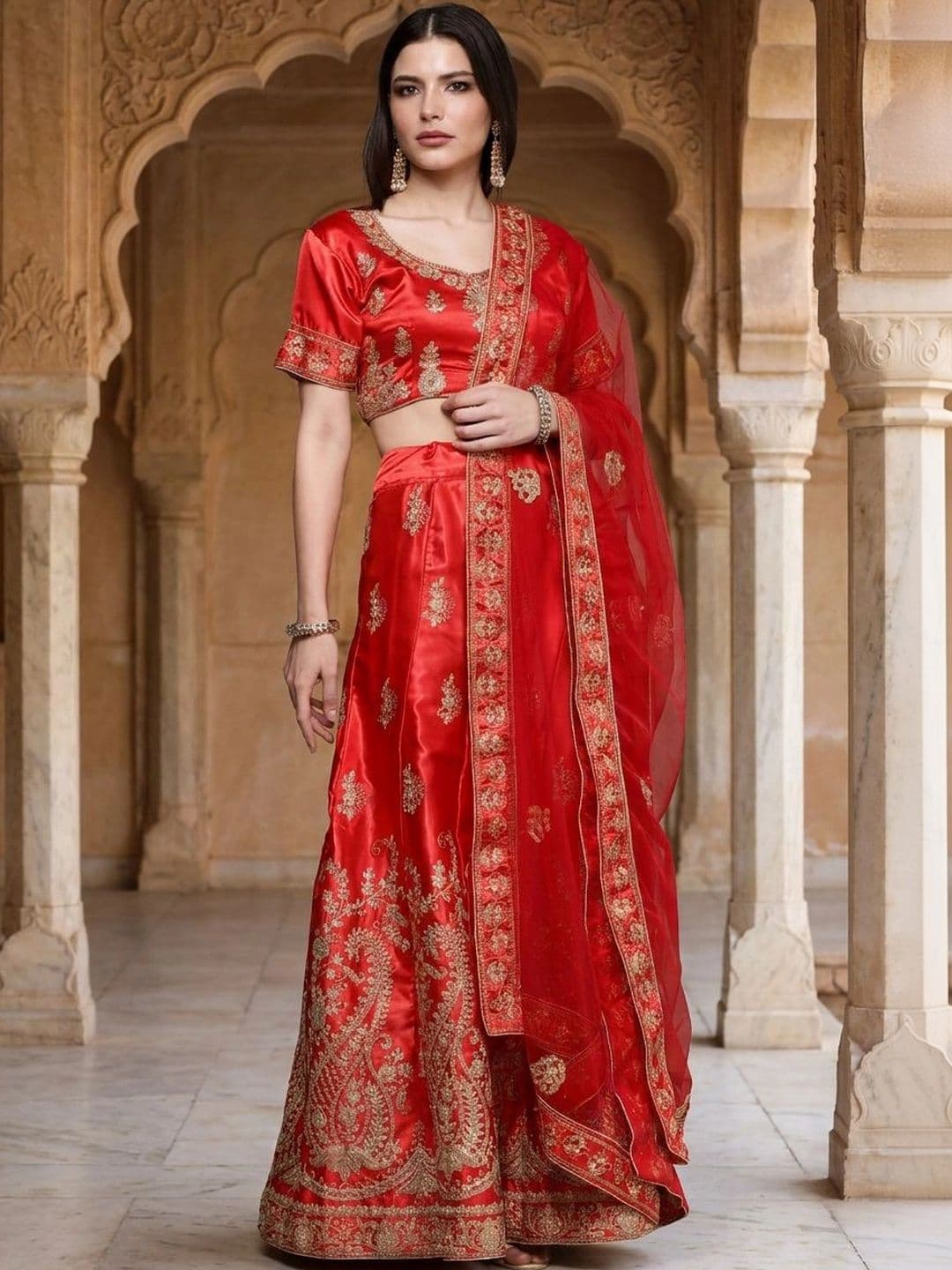 Sangria Embroidered Semi-Stitched Lehenga & Unstitched Blouse With Dupatta - view 1