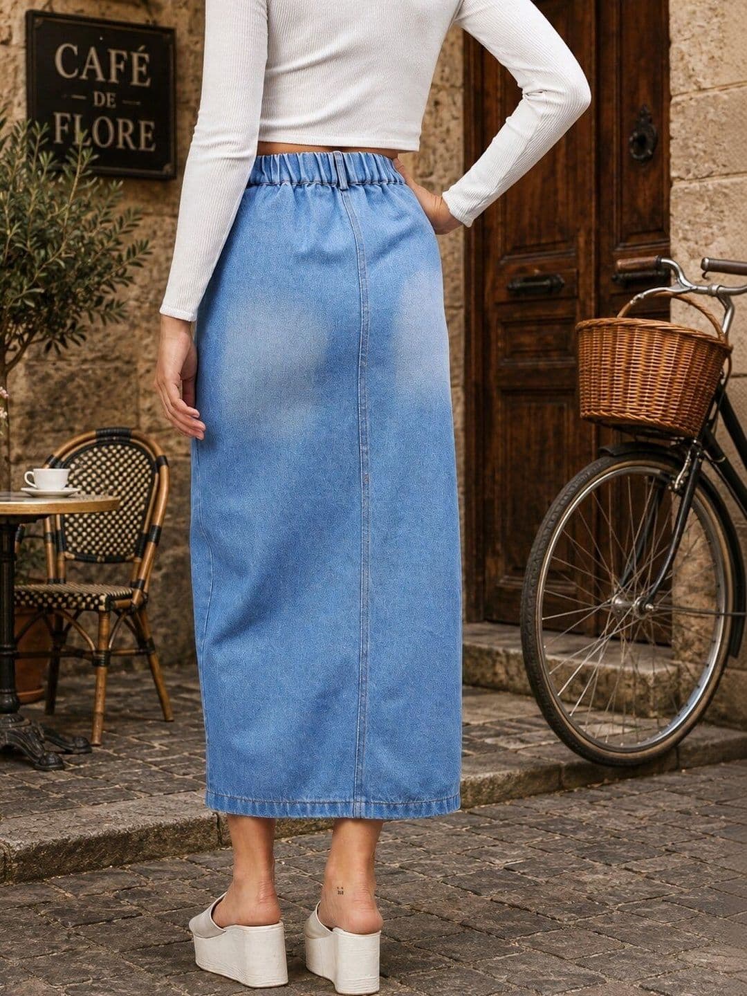 Chemistry Women Denim Front Slit Midi Straight Skirt thumbnail 3