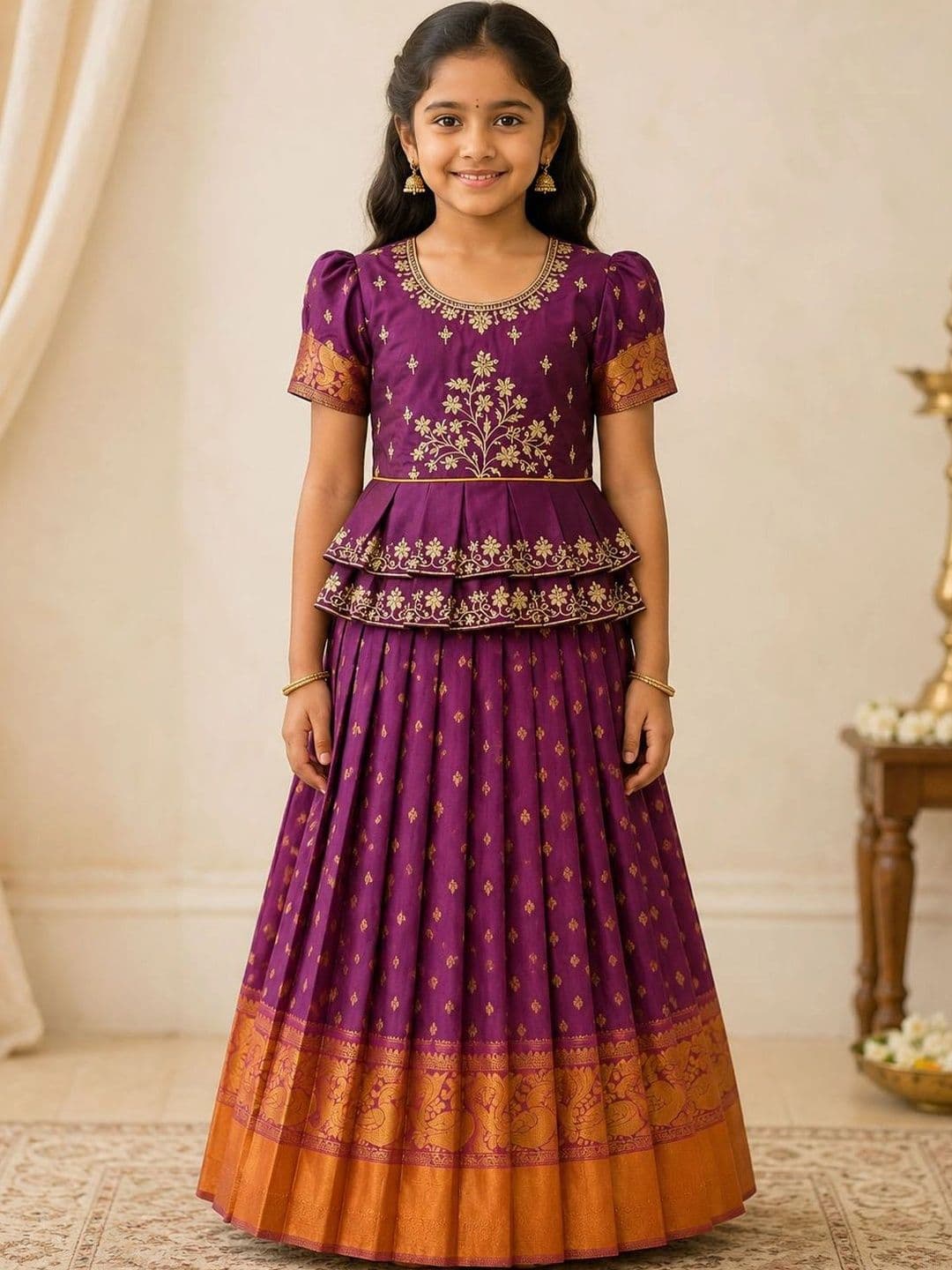 AMIRTHA FASHION Girls Embellished Thread Work Ready to Wear Lehenga & - view 1