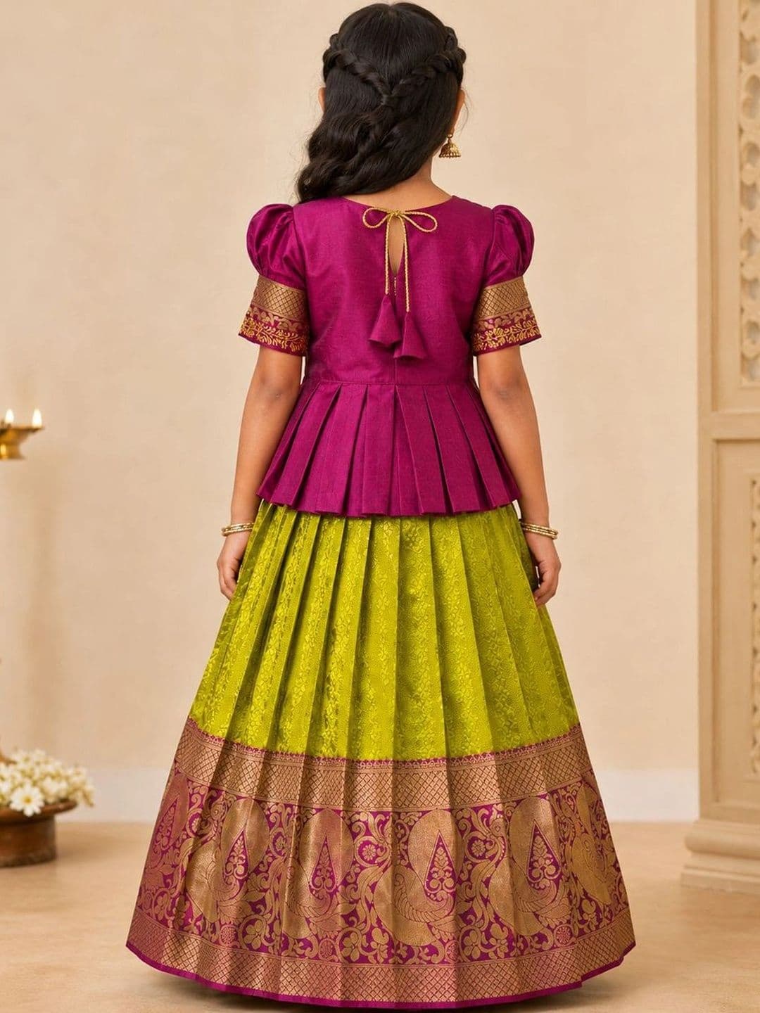 AMIRTHA FASHION Girls Embroidered Ready to Wear Lehenga & thumbnail 3