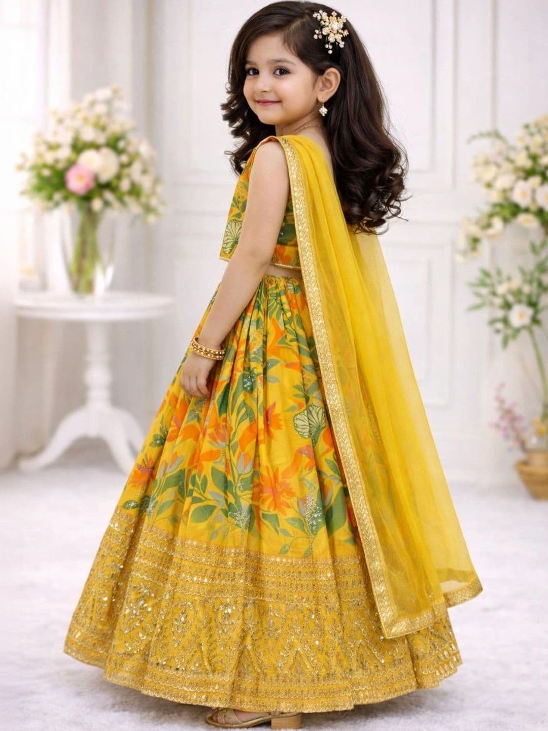 Moda Rapido Girls Printed Sequinned Ready to Wear Lehenga & Blouse With Dupatta thumbnail 3