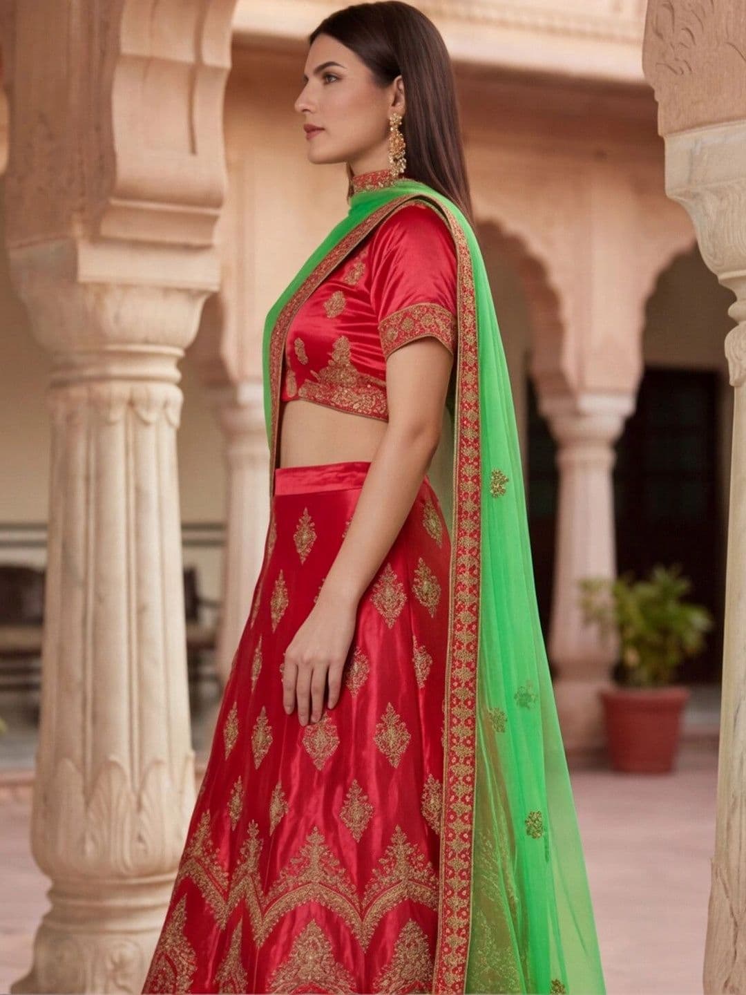 Sangria Embroidered Semi-Stitched Lehenga & Unstitched Blouse With Dupatta thumbnail 7