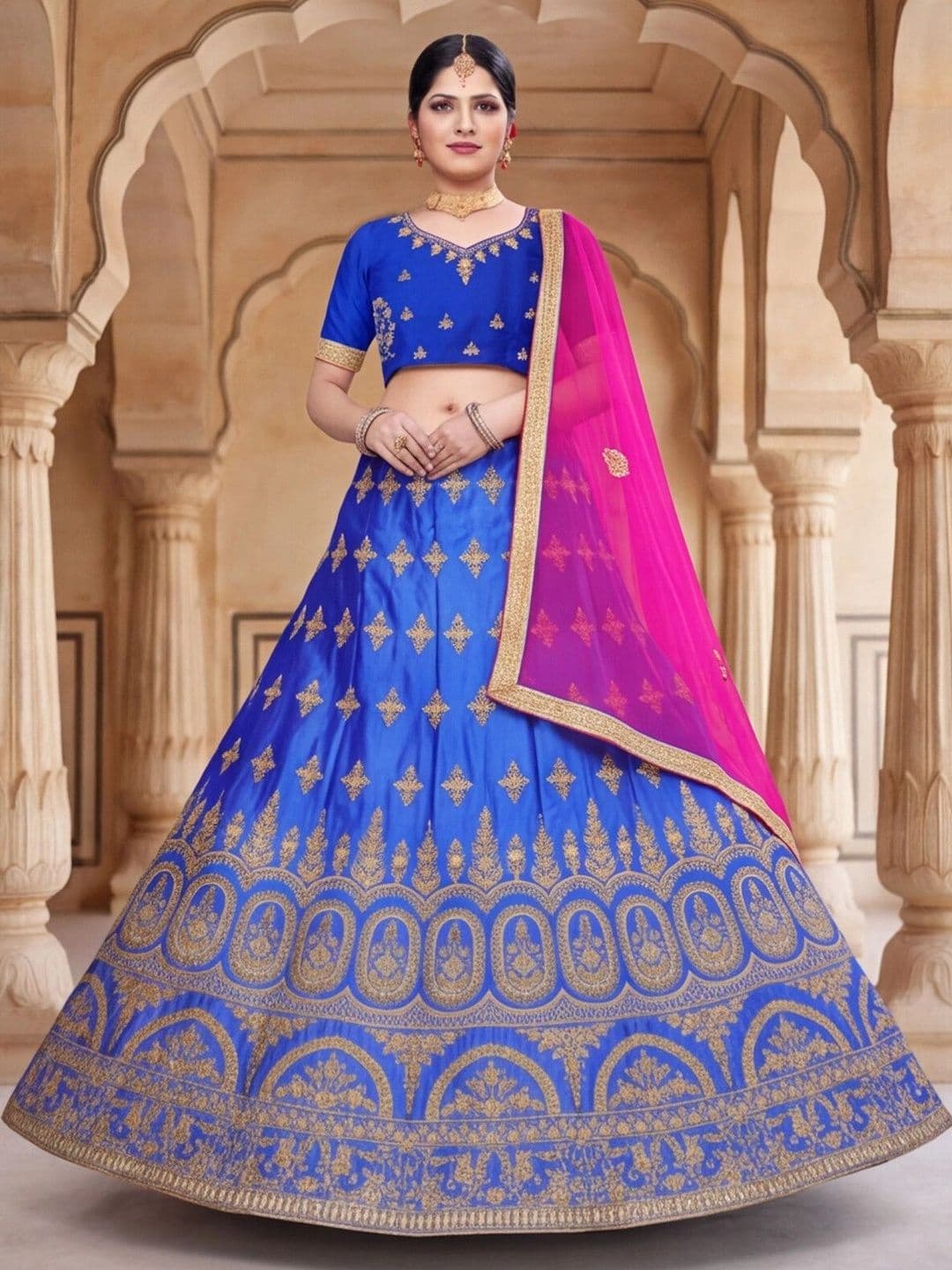 Sangria Embroidered Semi-Stitched Lehenga & Unstitched Blouse With Dupatta thumbnail 4