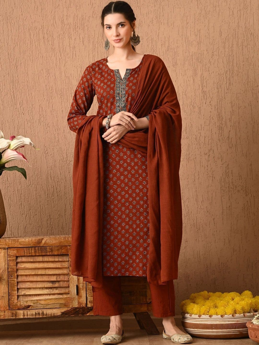 Anouk Rustic Women Ethnic Motifs Printed Regular Pure Cotton Kurta with Trousers & With Dupatta - view 1