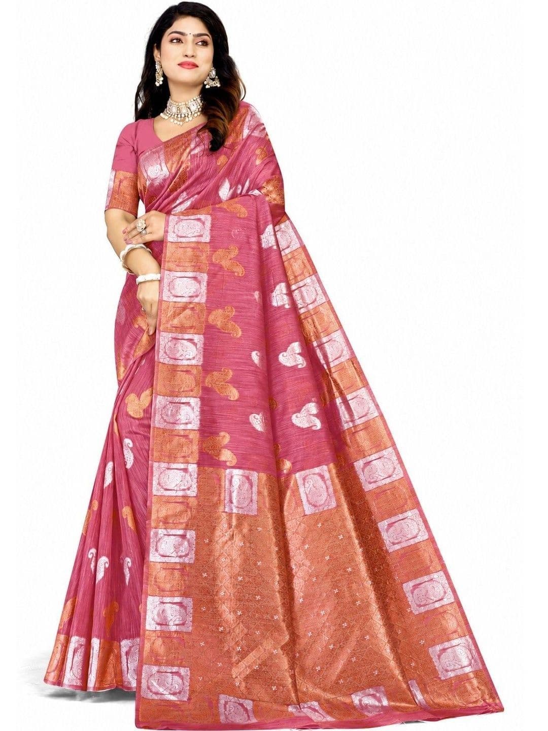 Prisan Women Gajri Woven Cotton Saree with Unstitched Blouse thumbnail 2