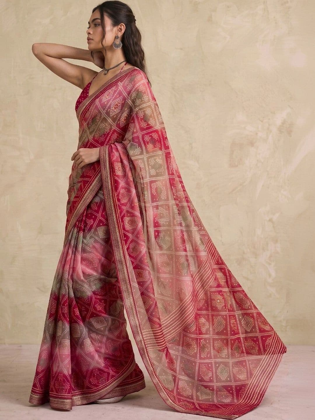SAARA Bandhani Pure Georgette Saree thumbnail 4