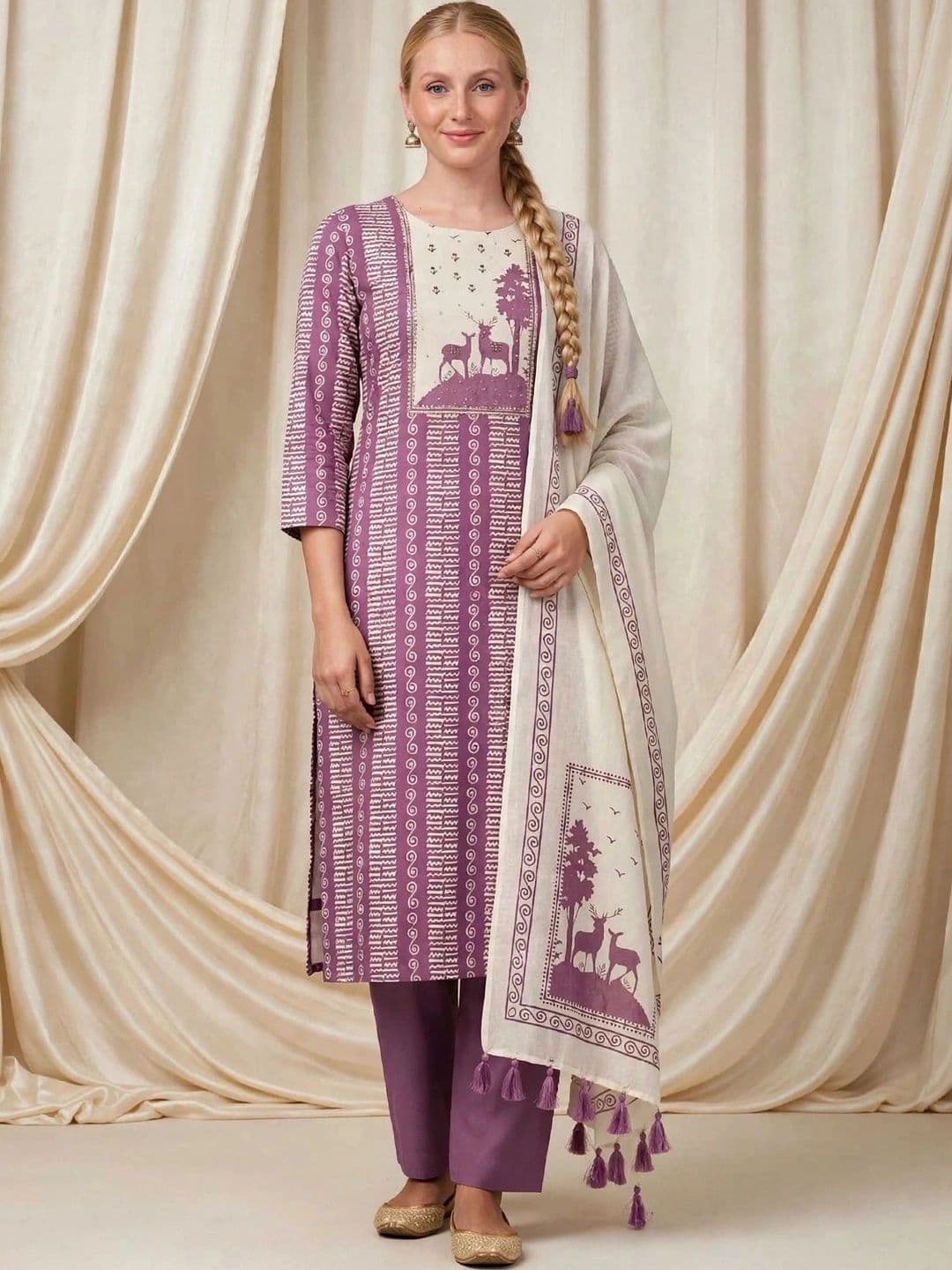 WaCraz Printed Pure Cotton Semi-Stitched Dress Material - view 1
