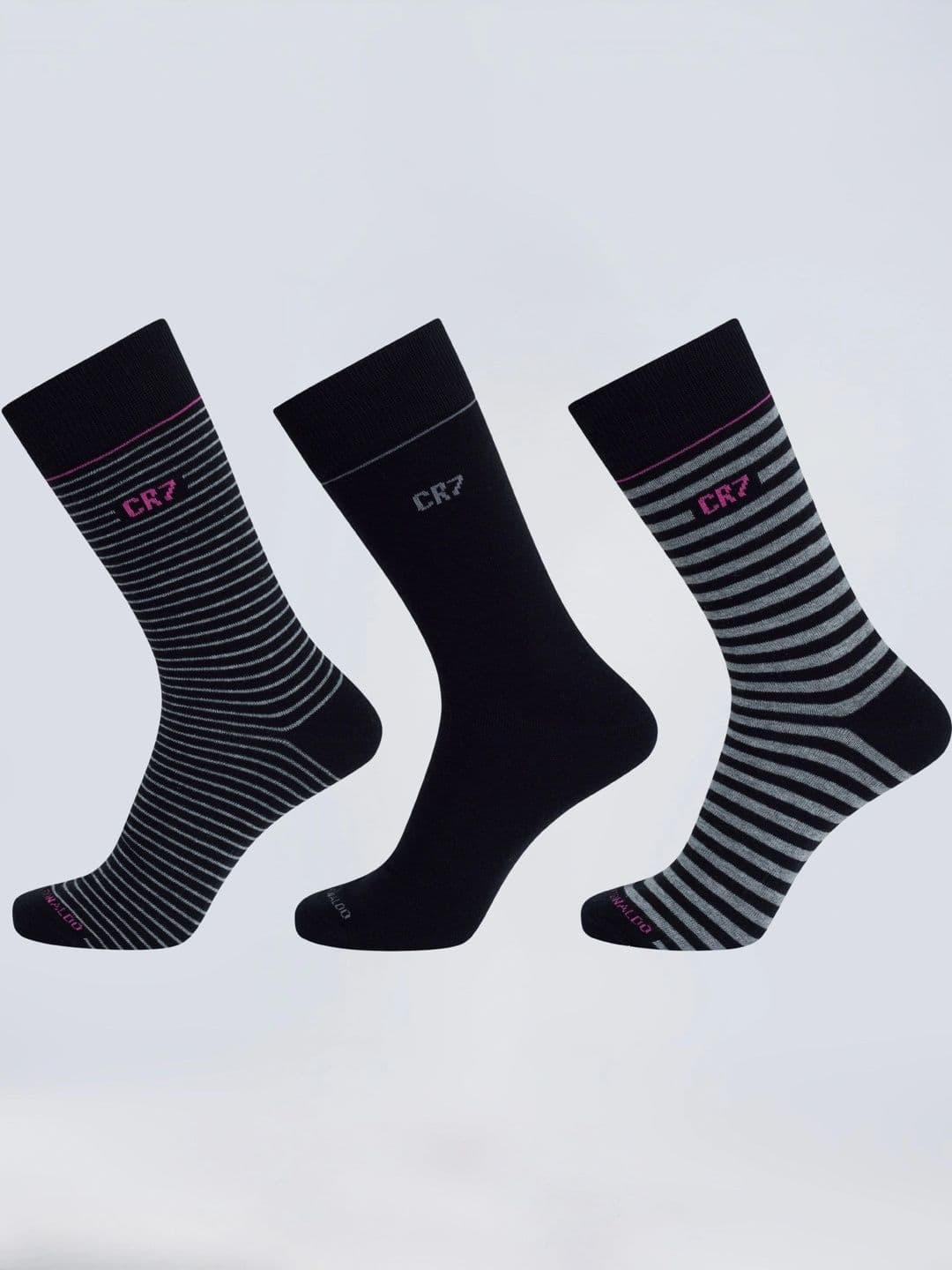 CR7 Cristiano Ronaldo Men Pack of 3 Cotton Assorted Striped Calf Length Socks - view 1