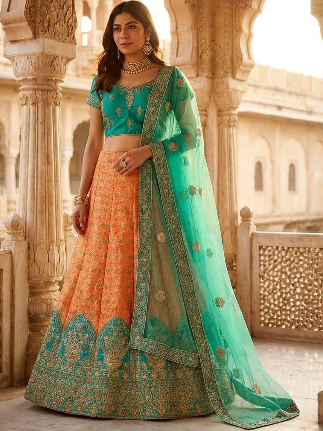 Sangria Embroidered Semi-Stitched Lehenga & Unstitched Blouse With Dupatta - view 1
