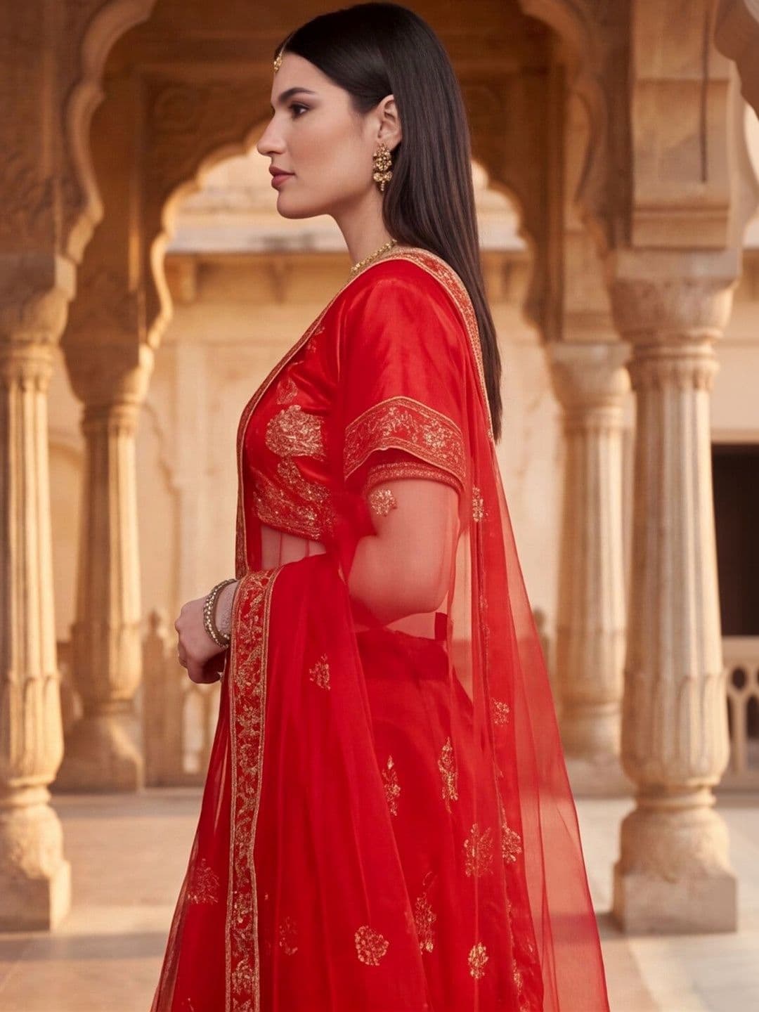 Sangria Embroidered Semi-Stitched Lehenga & Unstitched Blouse With Dupatta thumbnail 2