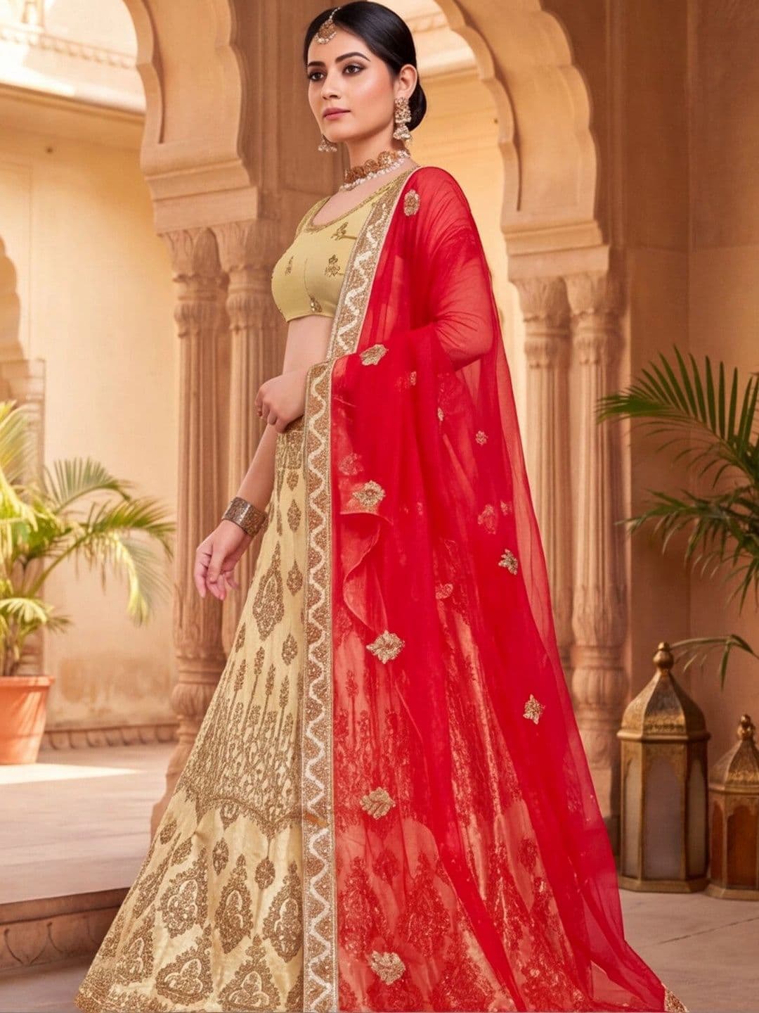 Sangria Embroidered Semi-Stitched Lehenga & Unstitched Blouse With Dupatta thumbnail 2