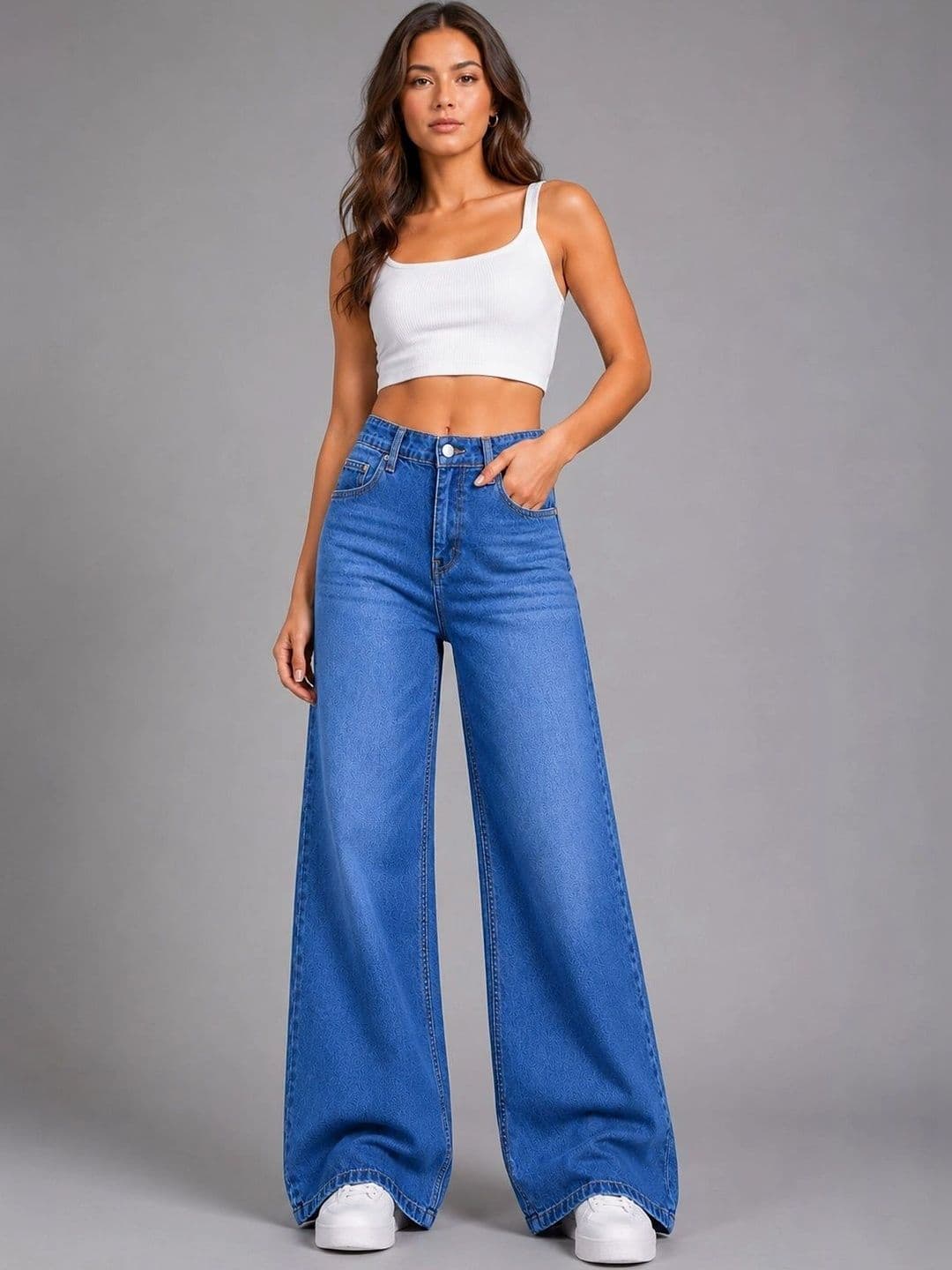 ADBUCKS Women Wide Leg High-Rise Light Fade Stretchable Jeans thumbnail 5