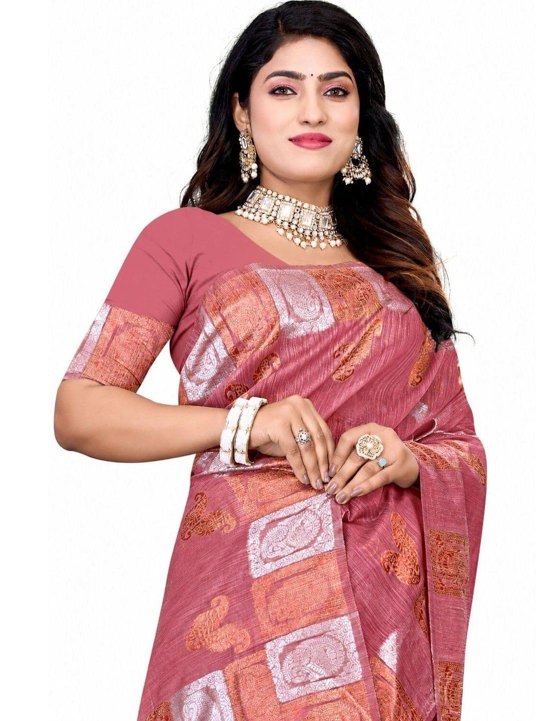 Prisan Women Gajri Woven Cotton Saree with Unstitched Blouse thumbnail 7