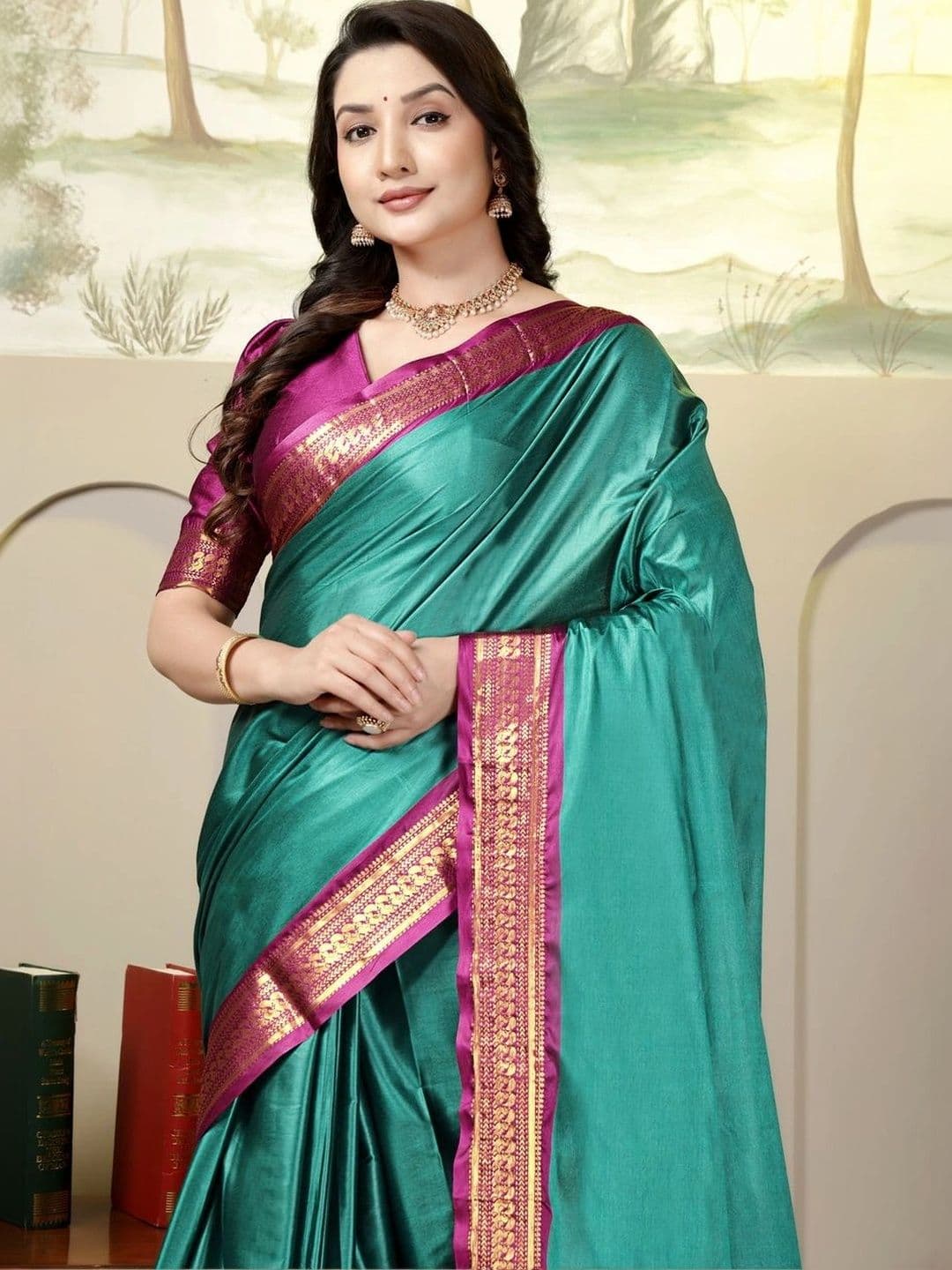 DEVANSH ENTERPRISE Striped Zari Silk Blend Banarasi Saree thumbnail 4