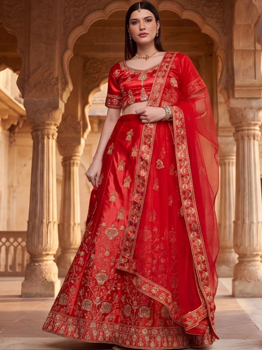 Sangria Embroidered Semi-Stitched Lehenga & Unstitched Blouse With Dupatta thumbnail 5