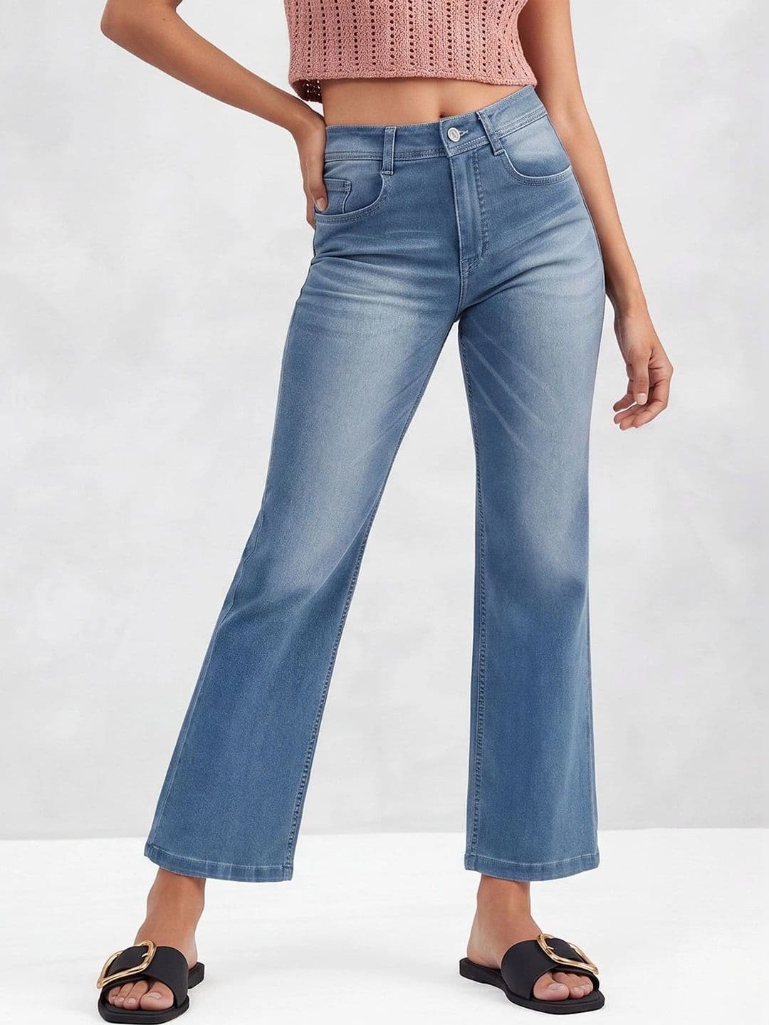 Mast & Harbour Women Wide Leg Mid-Rise Light Fade Stretchable Jeans thumbnail 4