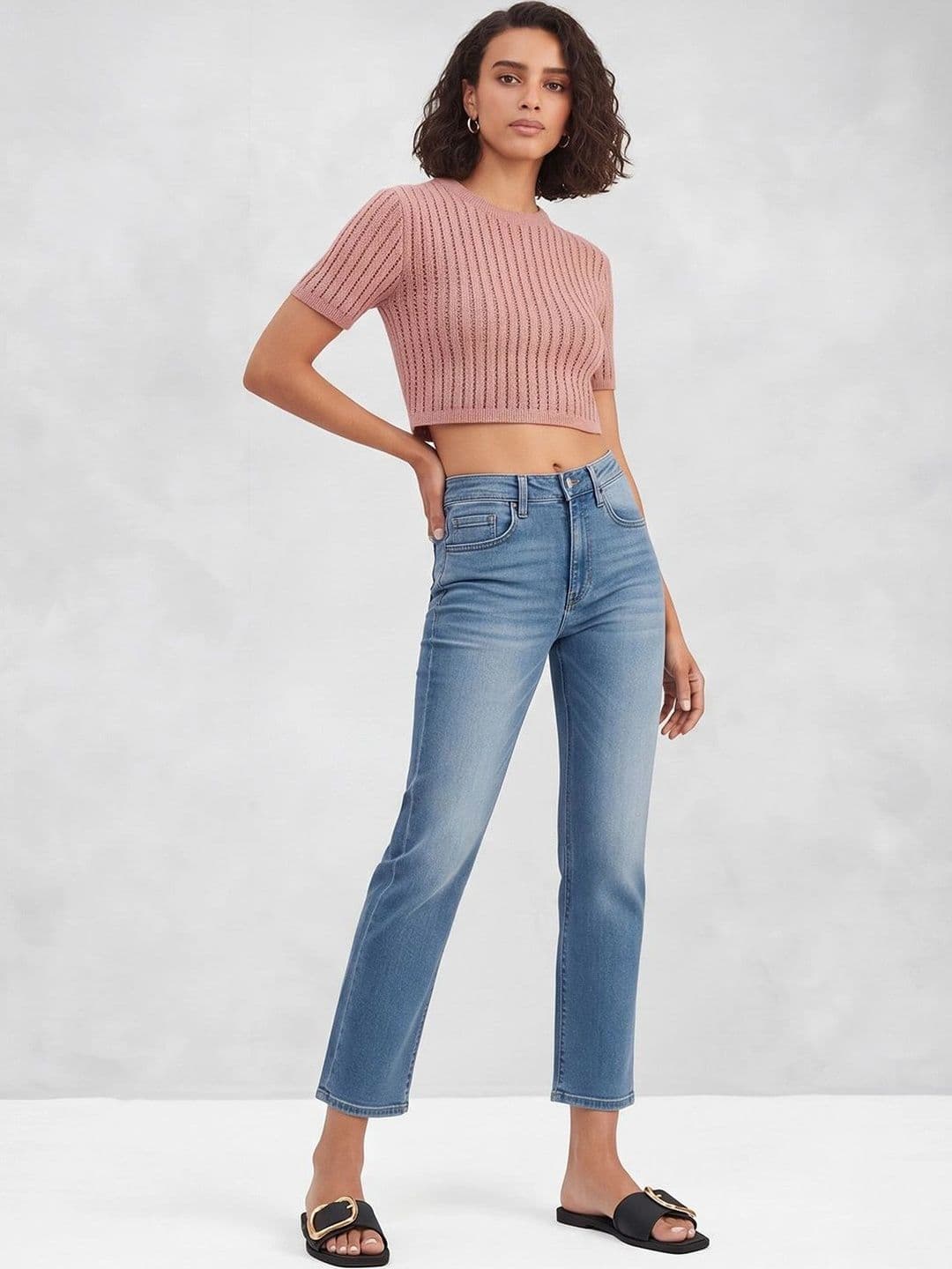 Mast & Harbour Women Wide Leg Mid-Rise Light Fade Stretchable Jeans thumbnail 2