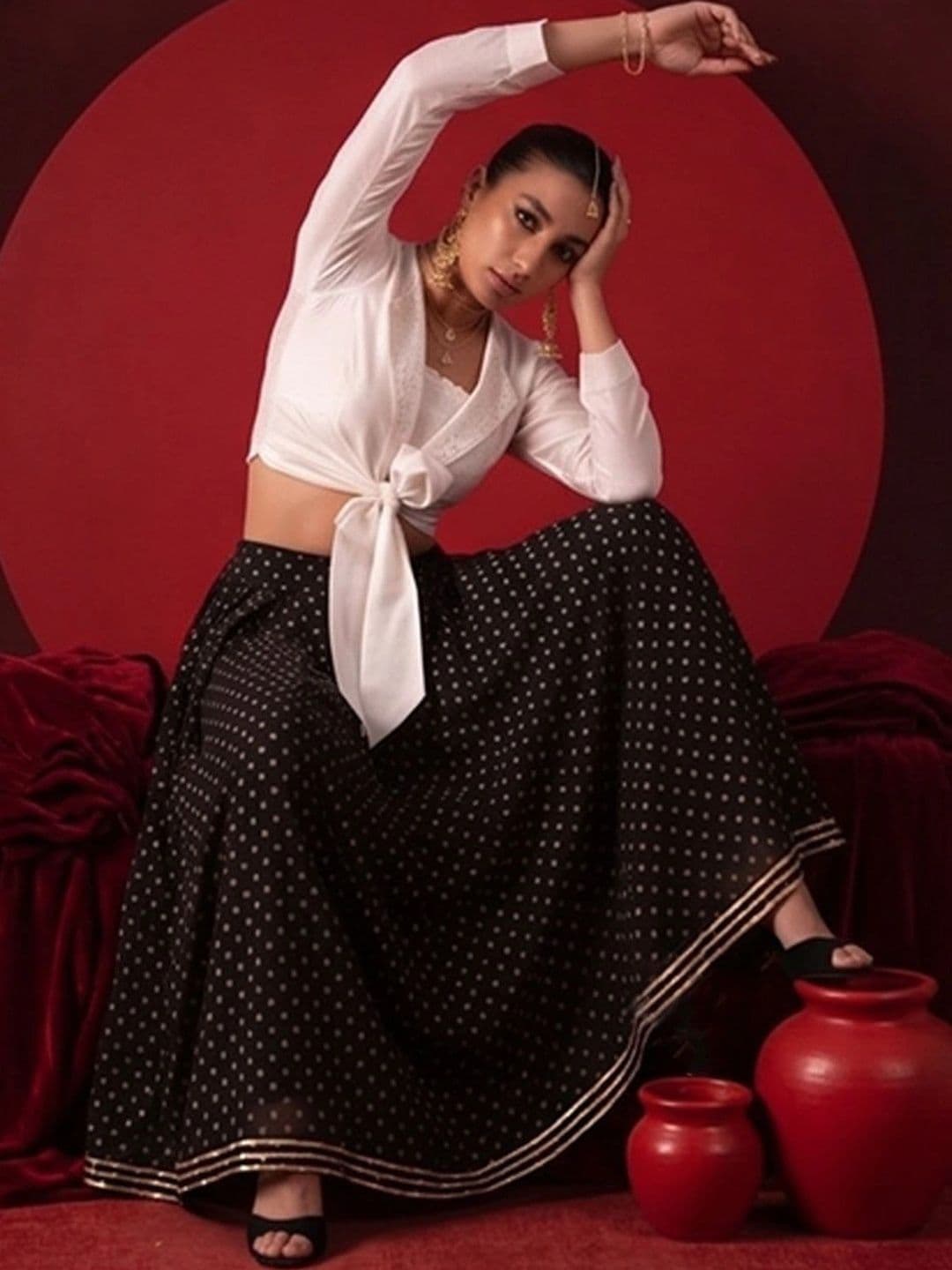 Varanga Women Georgette Geometric Maxi Flared Skirt thumbnail 7
