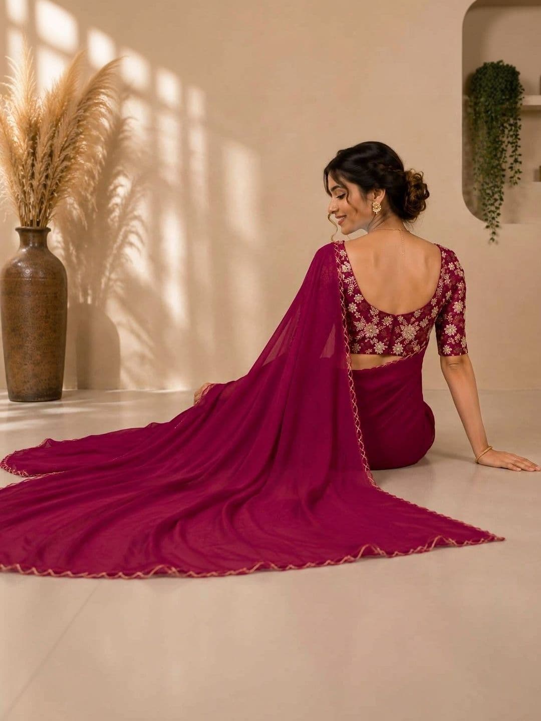 Saanvi Floral Embroidered Poly Georgette Saree thumbnail 4