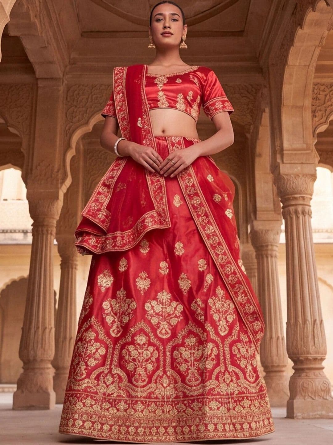 Sangria Embroidered Semi-Stitched Lehenga & Unstitched Blouse With Dupatta thumbnail 5