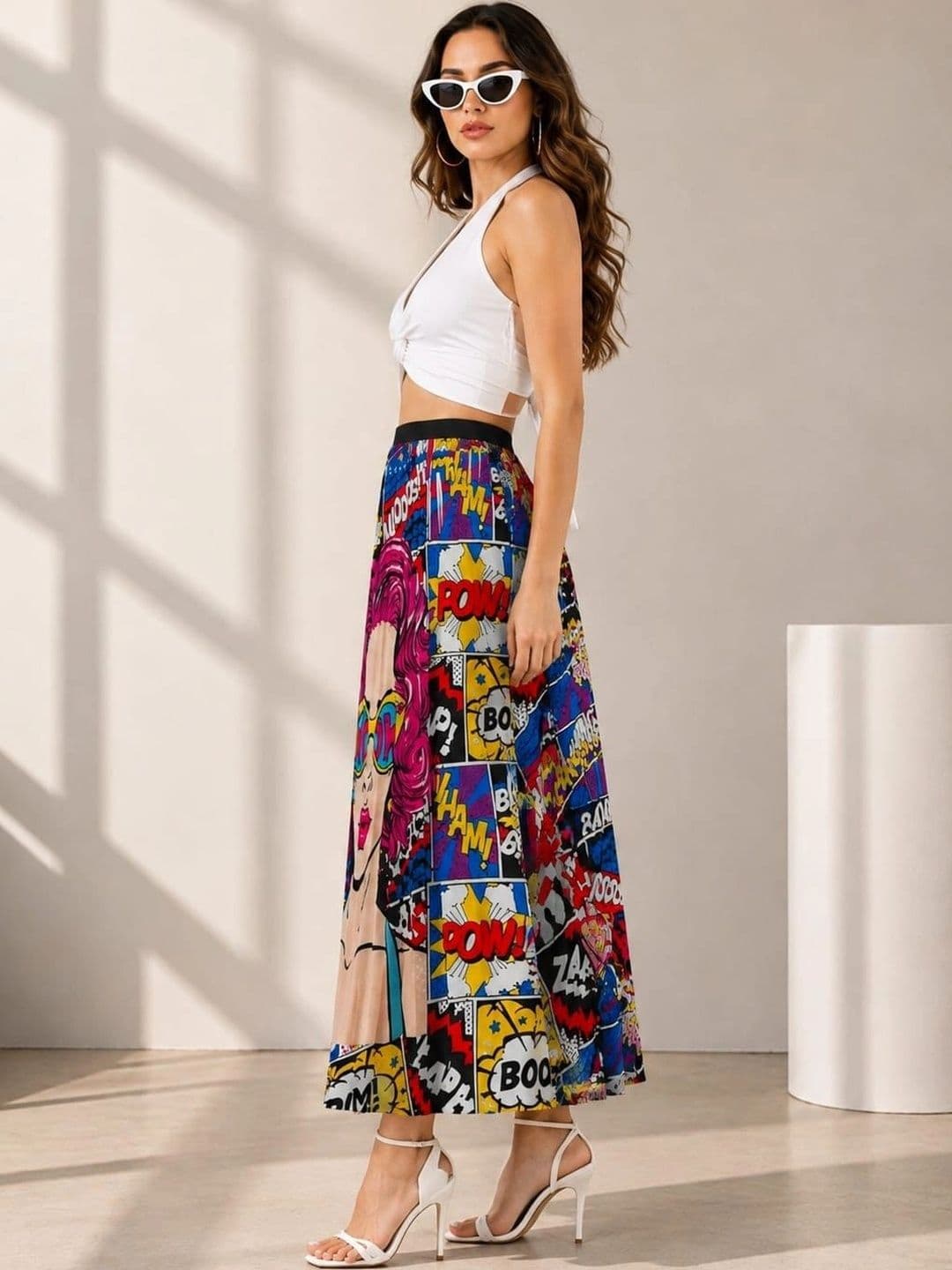 HIGH BUY Women Satin Graphic Graphic Print Others Maxi A-Line Skirt thumbnail 5