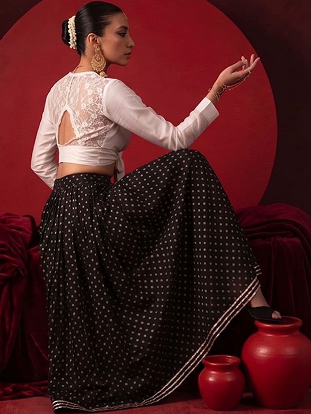Varanga Women Georgette Geometric Maxi Flared Skirt thumbnail 3