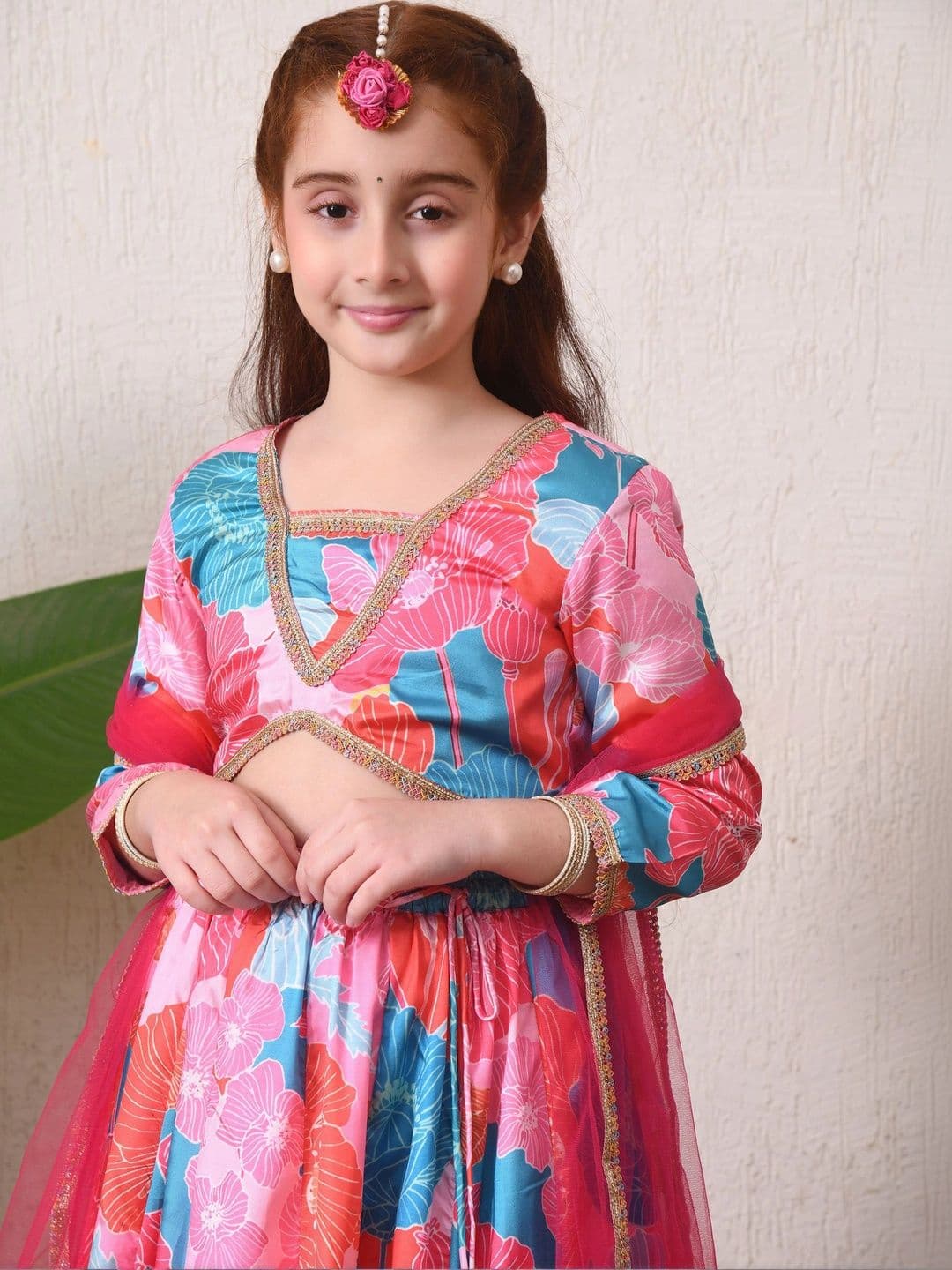 Indi-Loom Couture Girls Printed Ready to Wear Lehenga & Blouse With Dupatta thumbnail 3