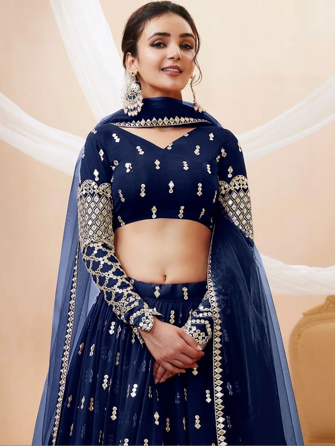 Zeel Clothing Embellished Mirror Work Semi-Stitched Lehenga & Unstitched Blouse With Dupatta thumbnail 5