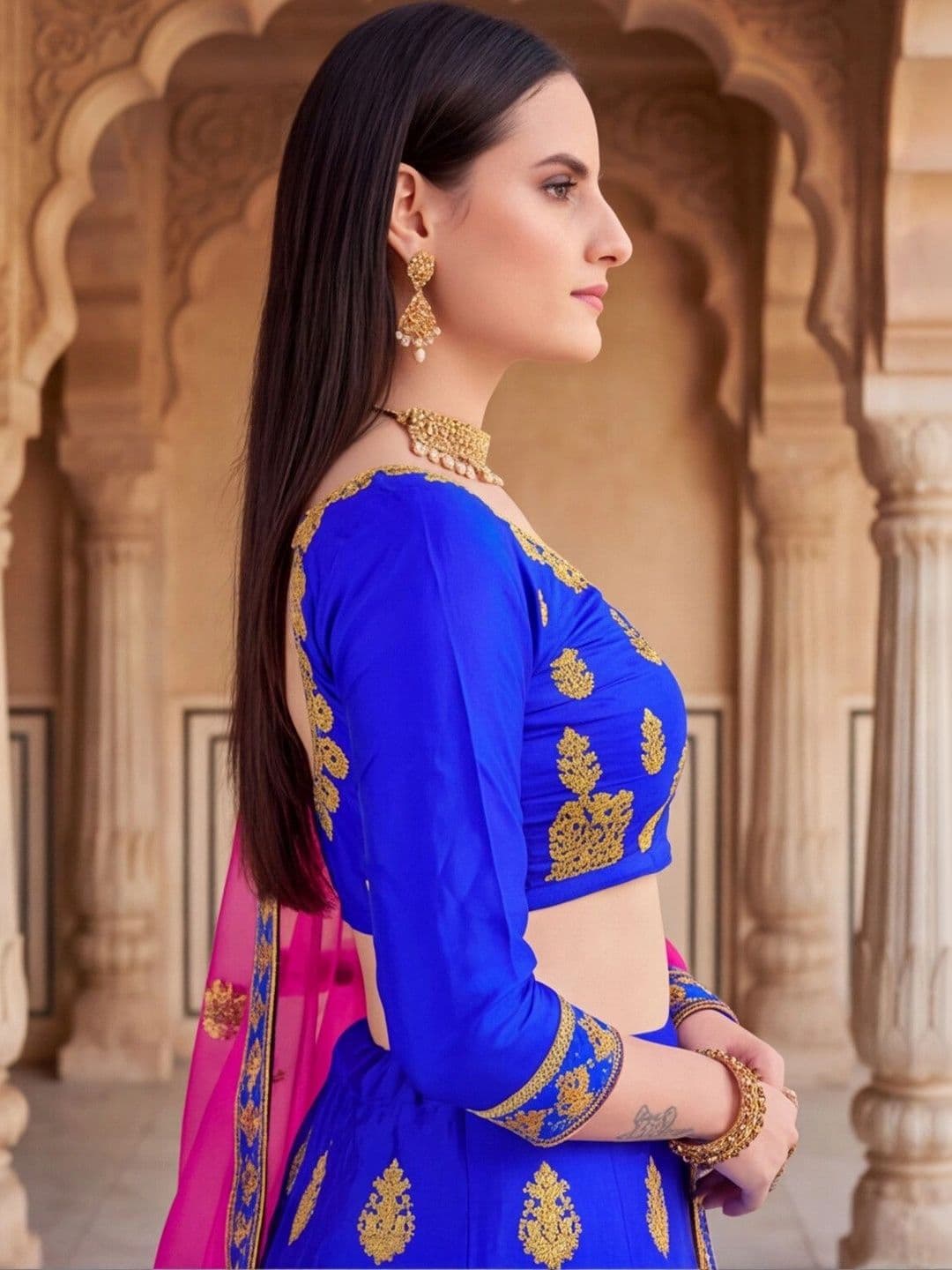 Sangria Embroidered Semi-Stitched Lehenga & Unstitched Blouse With Dupatta thumbnail 2